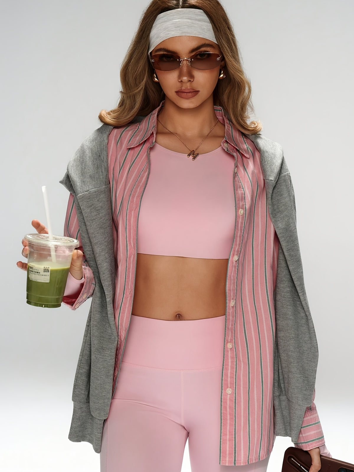Open Back Long Sleeve Top & Flare Pants Set - Pink Red