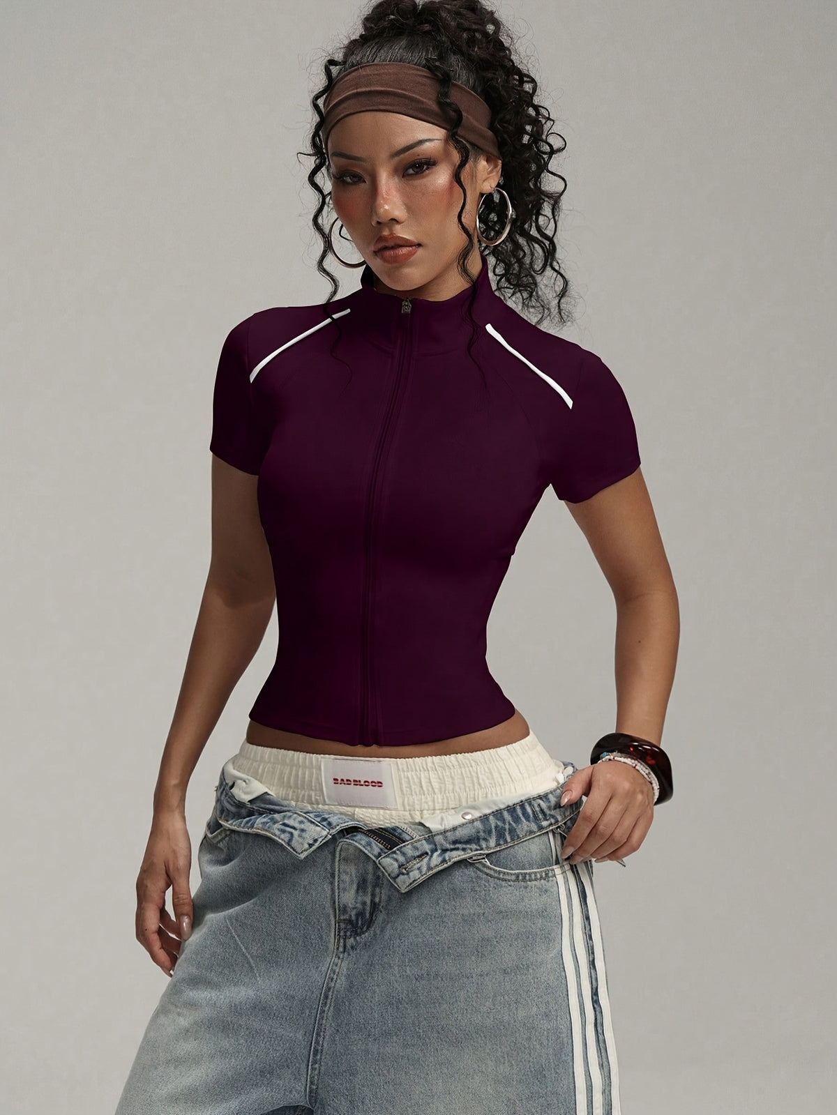 Short Sleeve Zip Top - Purple