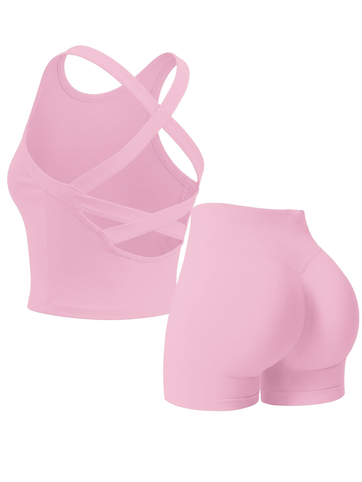 Crisscross Tank & Biker Shorts Set - Pink