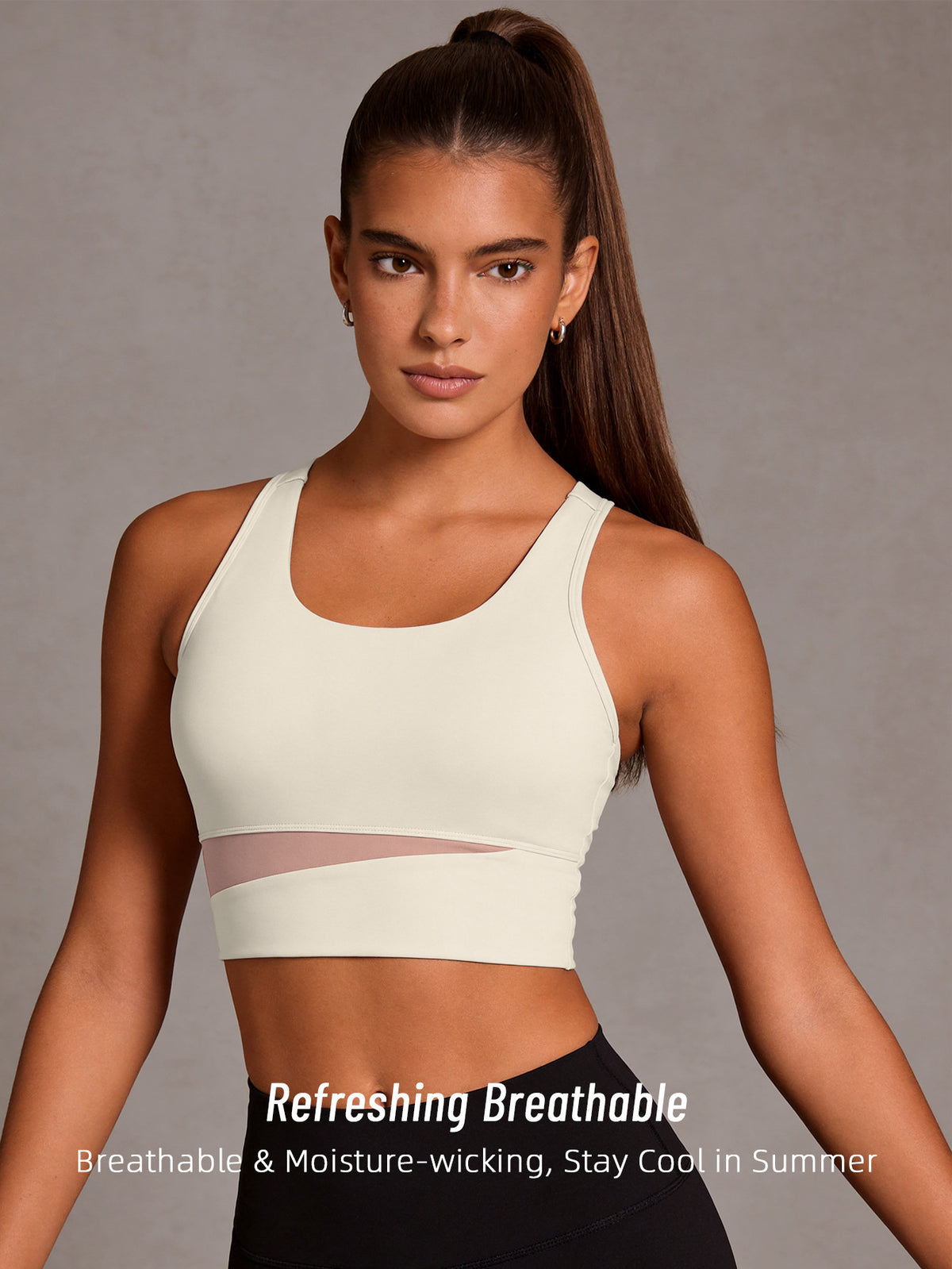 Color Block Strappy Sports Bra - Ivory White