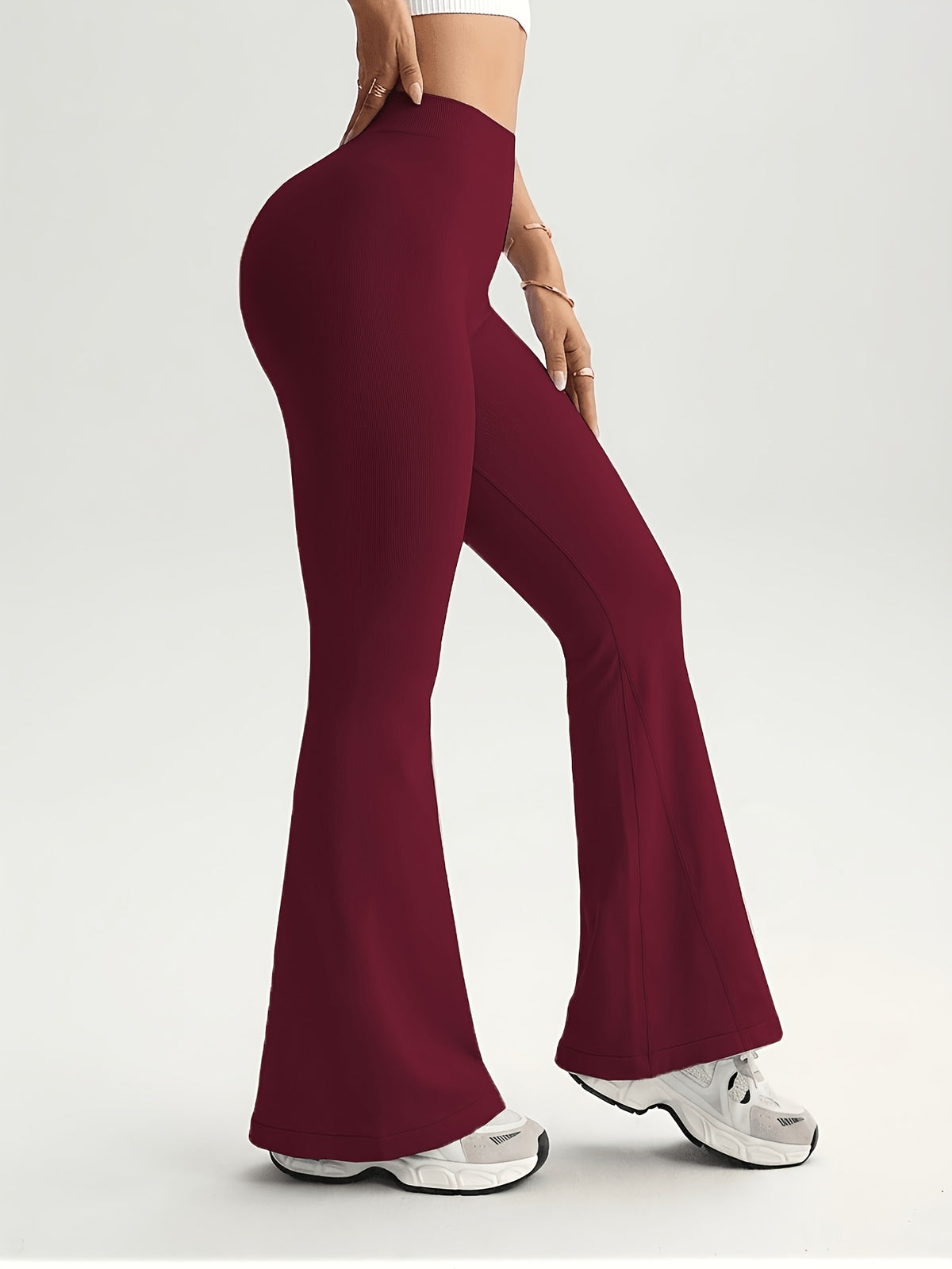 V Waist Flare Pants - Burgundy