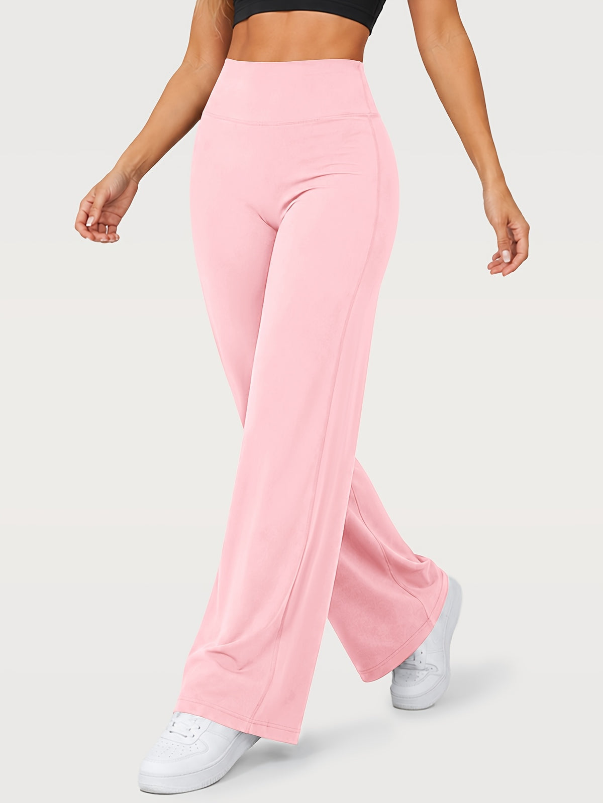 Stretch Straight Leg Yoga Pants - Pink