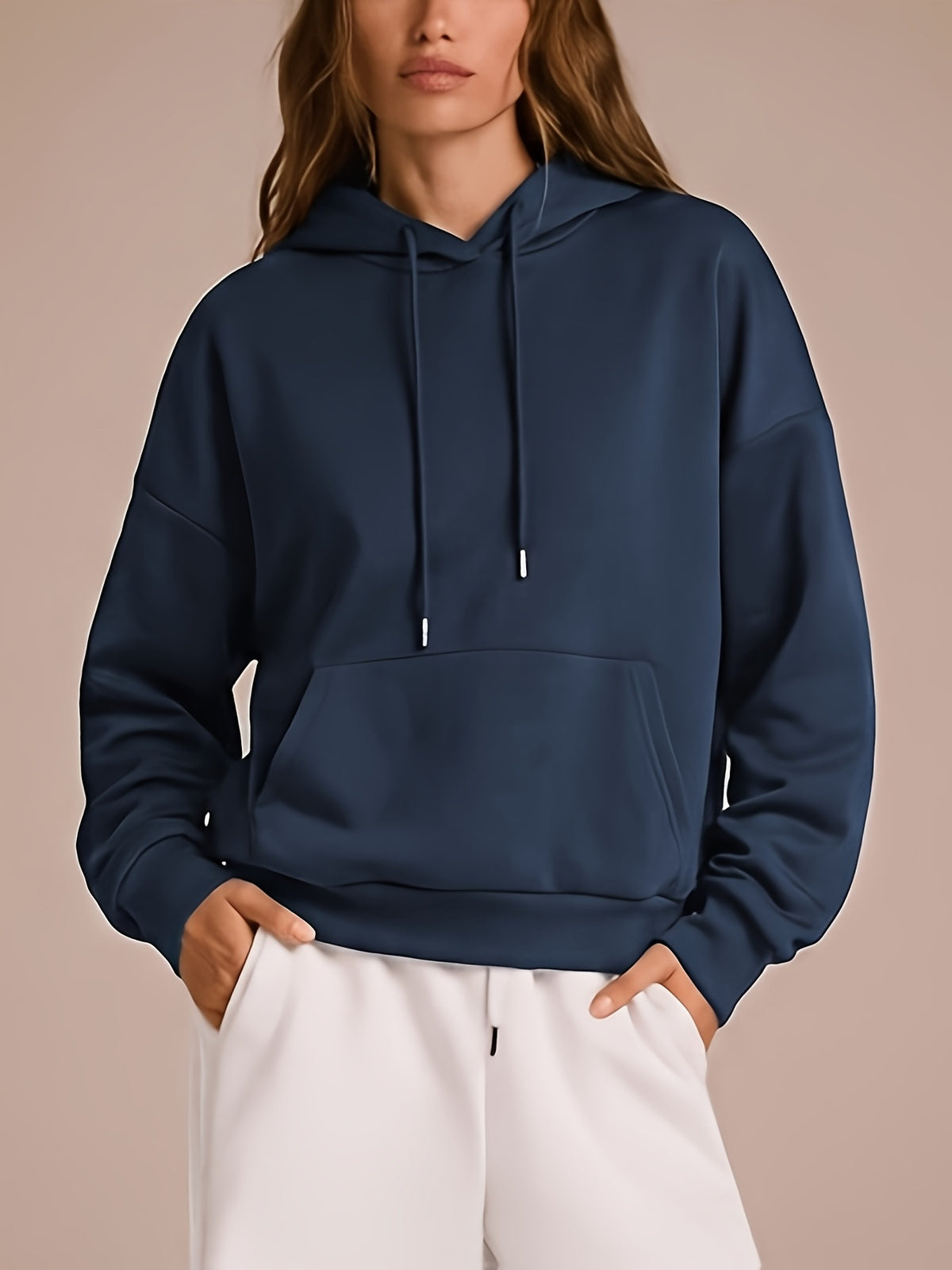 Dropped Shoulder Loose Hooded Sweatshirt - Purplish Blue