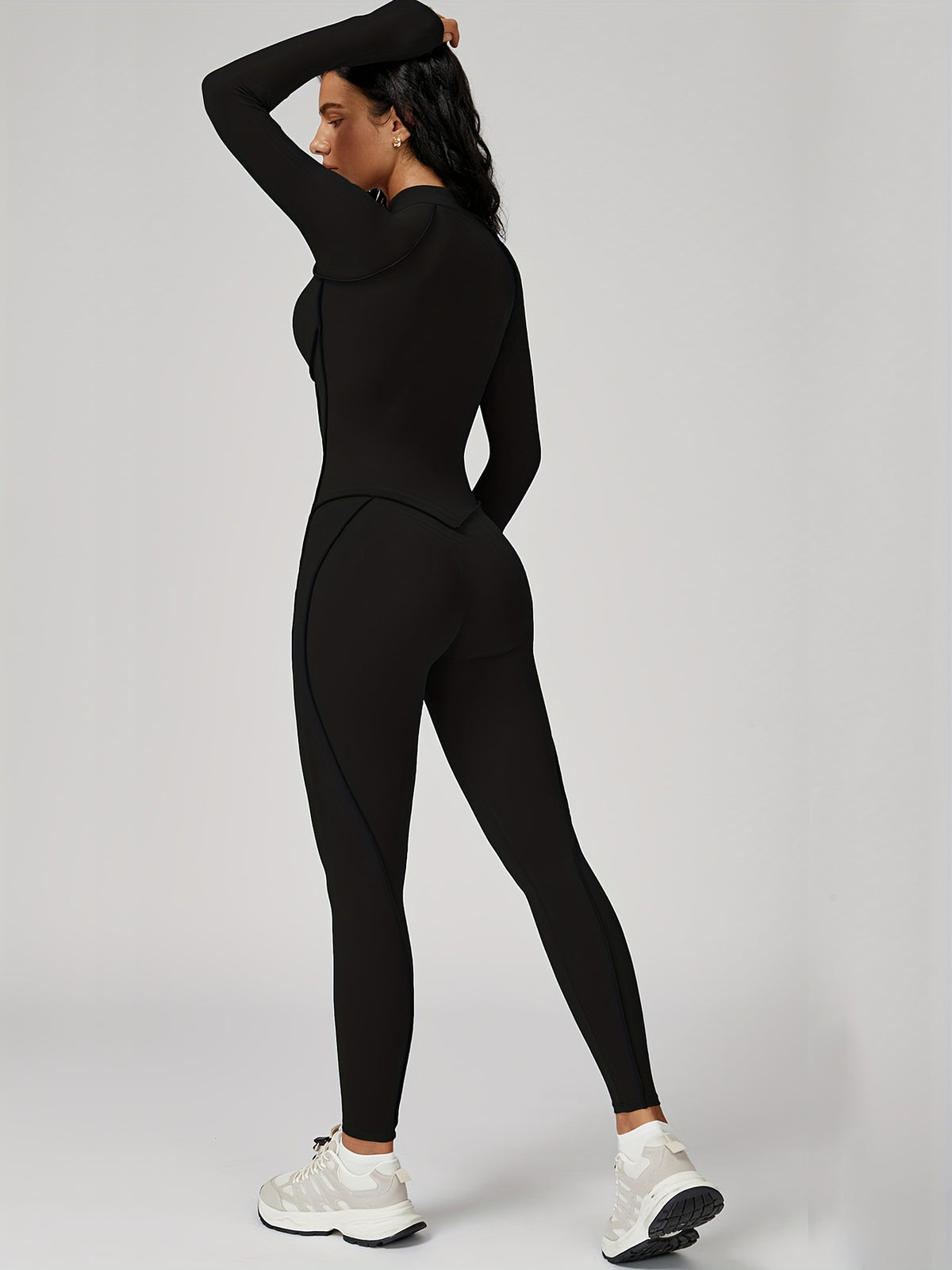 Half Zip Long Sleeve Jumpsuit - Black