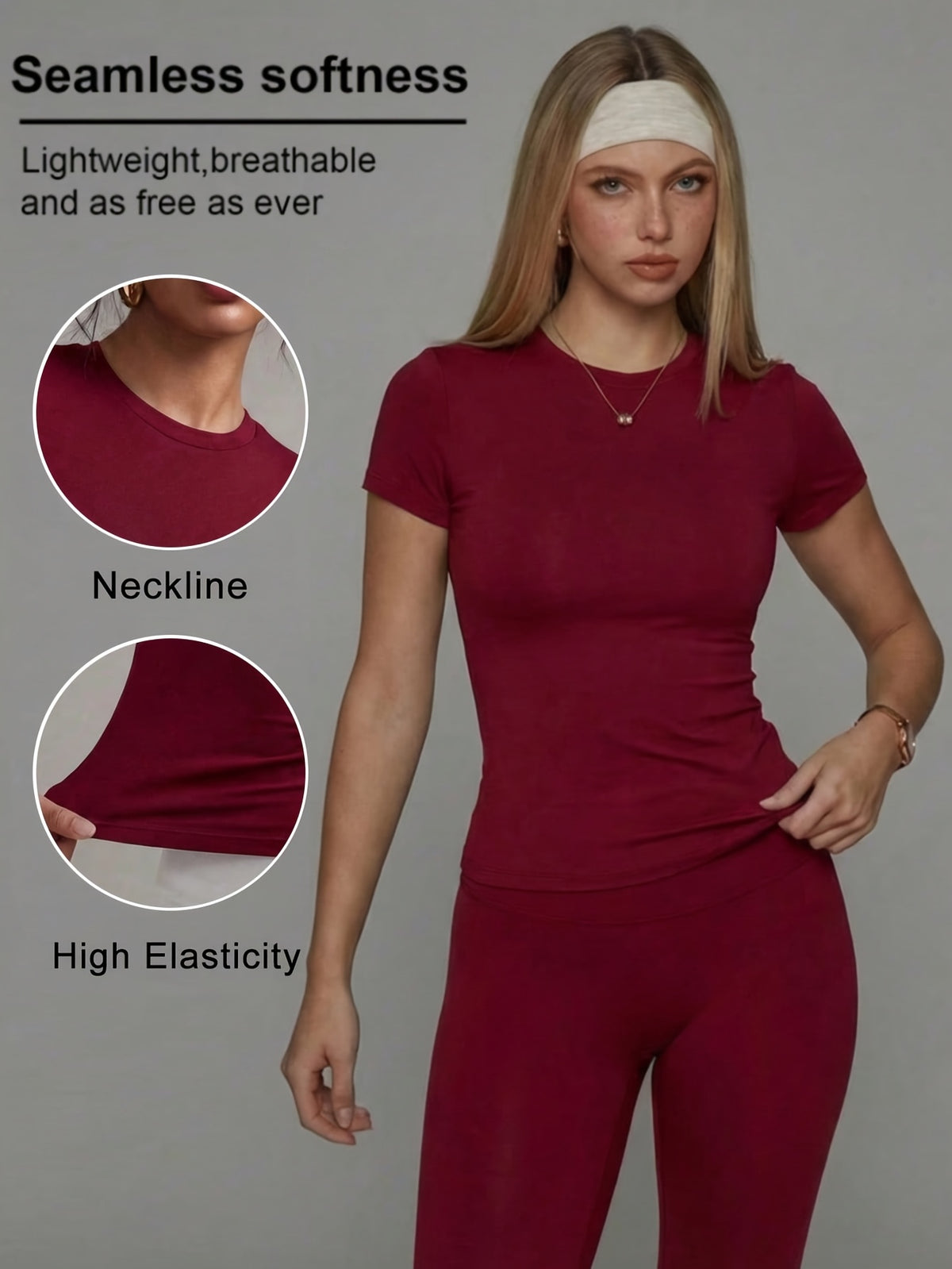 Soft Fitted Crew Neck Tee - Burgundy