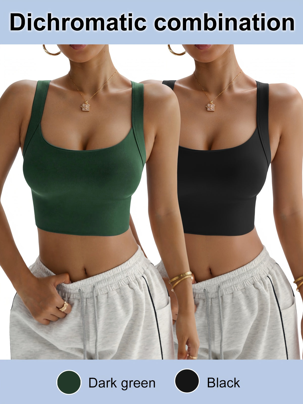 2 Pack Criss-Cross Strap Sports Bras - Black & Blackish Green