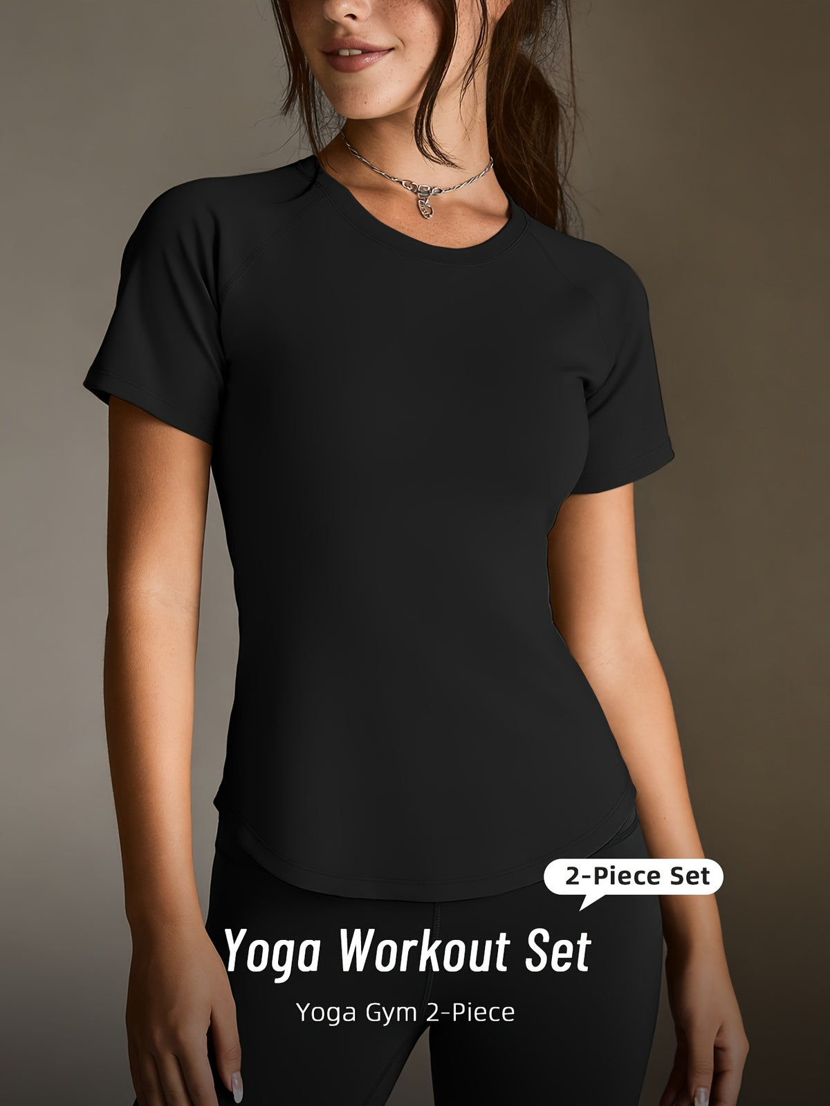 Mesh Cutout Tee & High Waist Leggings Set - Black