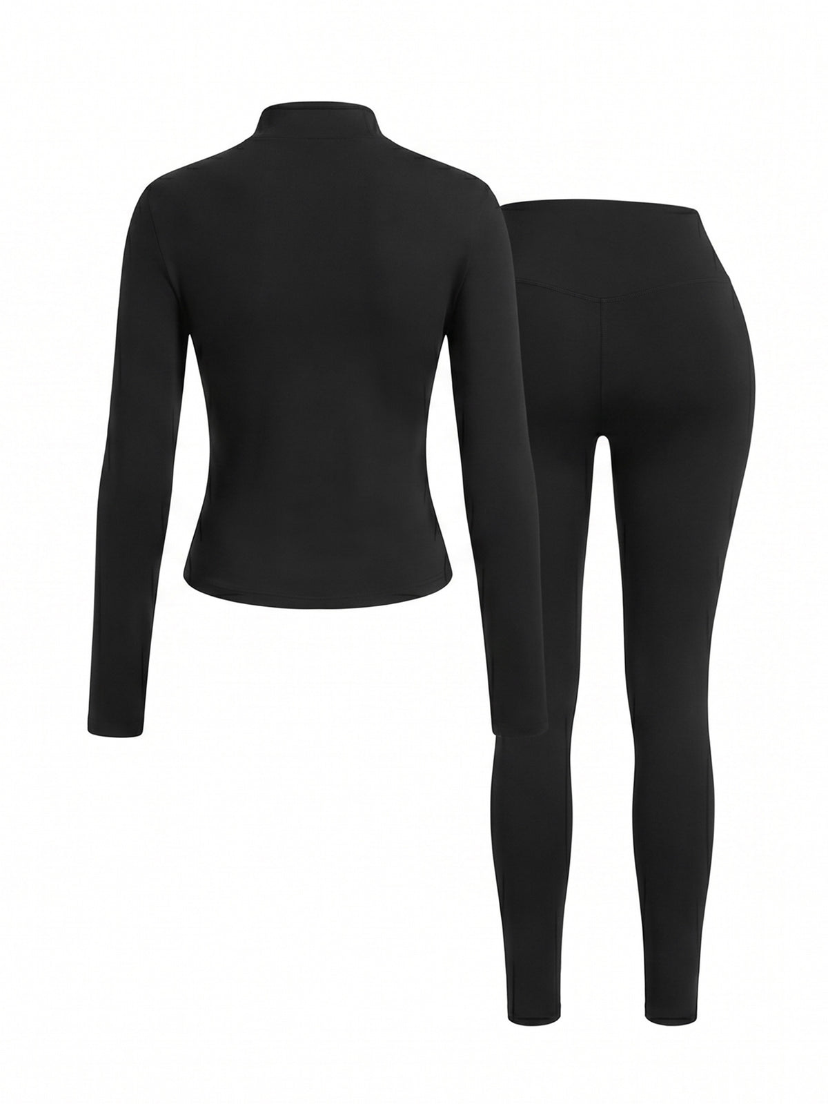 Mock Neck Track Jacket & Leggings Set - Black