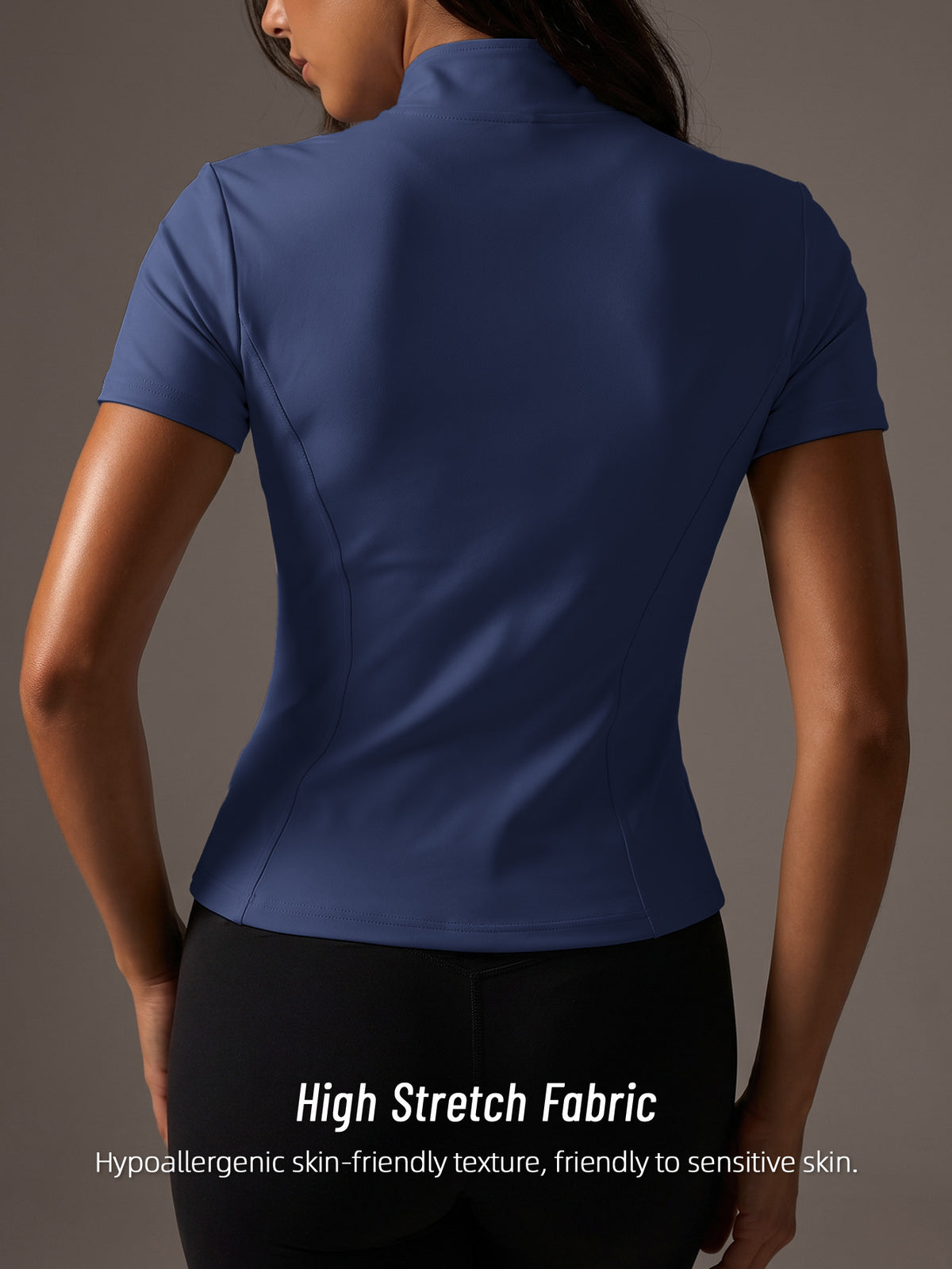 Short Sleeve Stand Collar Zip Jacket - Navy