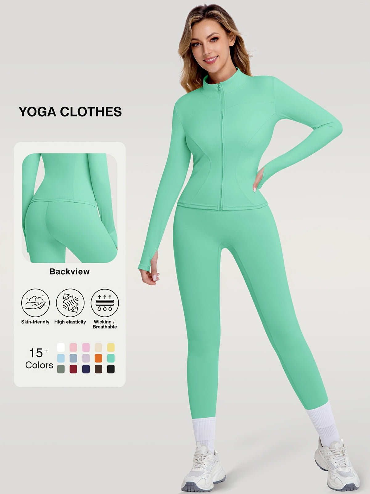 Figure Hugging Jacket & Pants Set - Mint Green