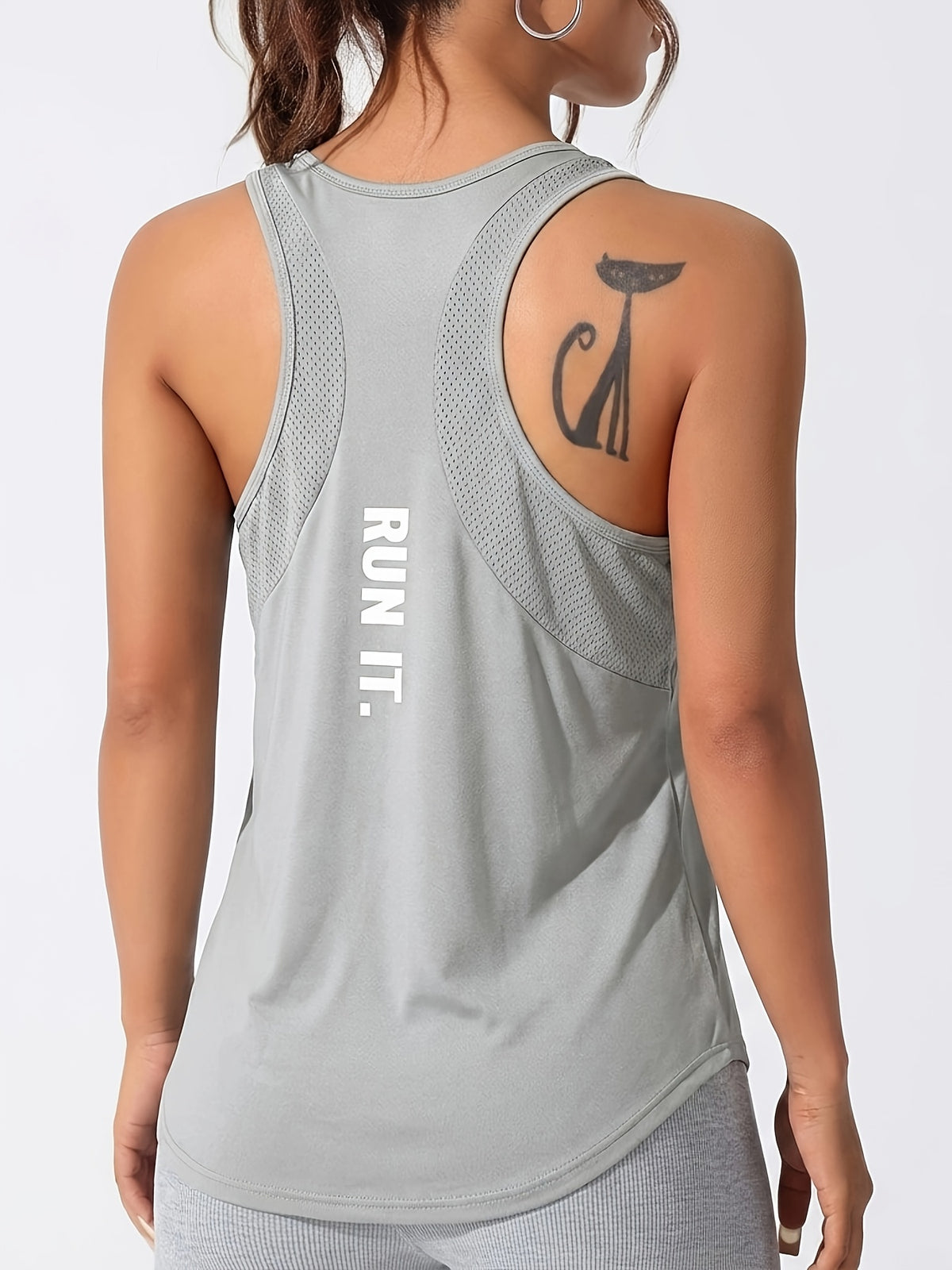Mesh Panel Letter Print Tee & Vest Set - Black & Light Gray