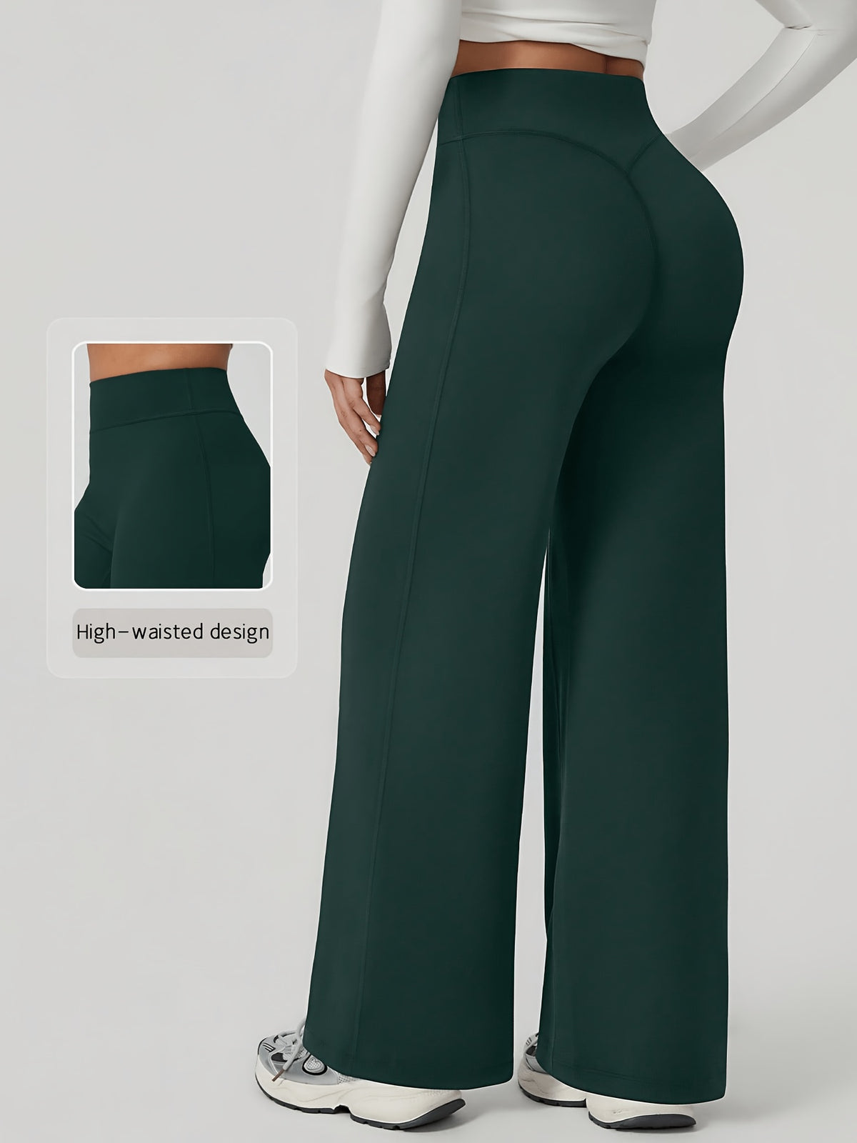 High Waist Wide Leg Yoga Pants - Dark Green