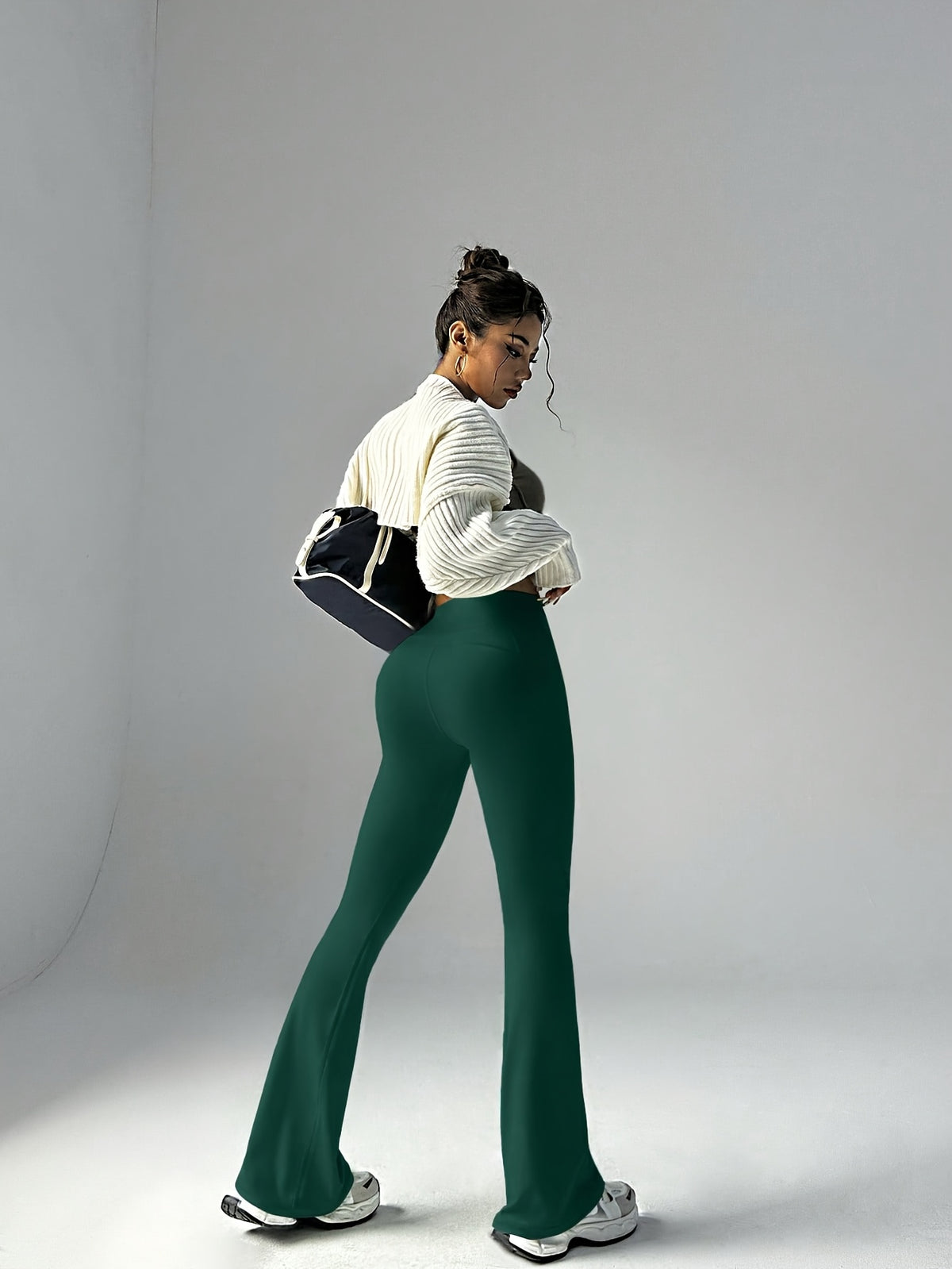 High Waist Flare Pants - Dark Green
