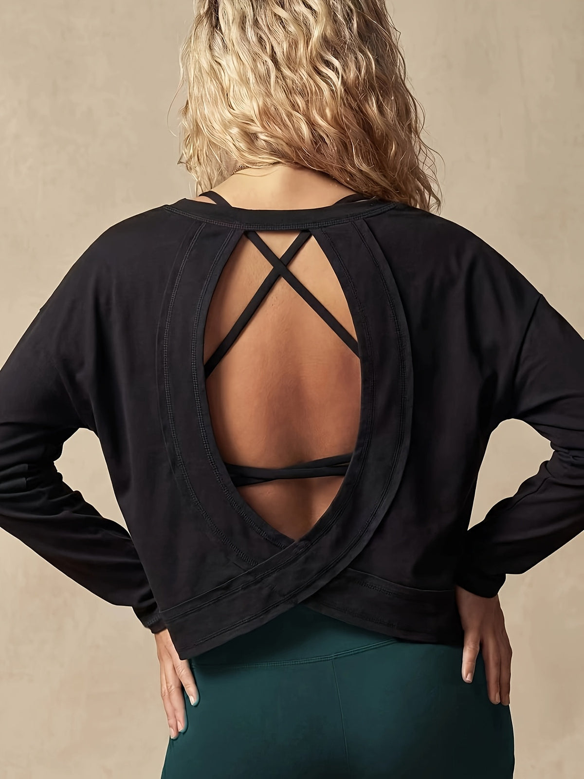 Off Shoulder Cropped Long Sleeve Top - Black