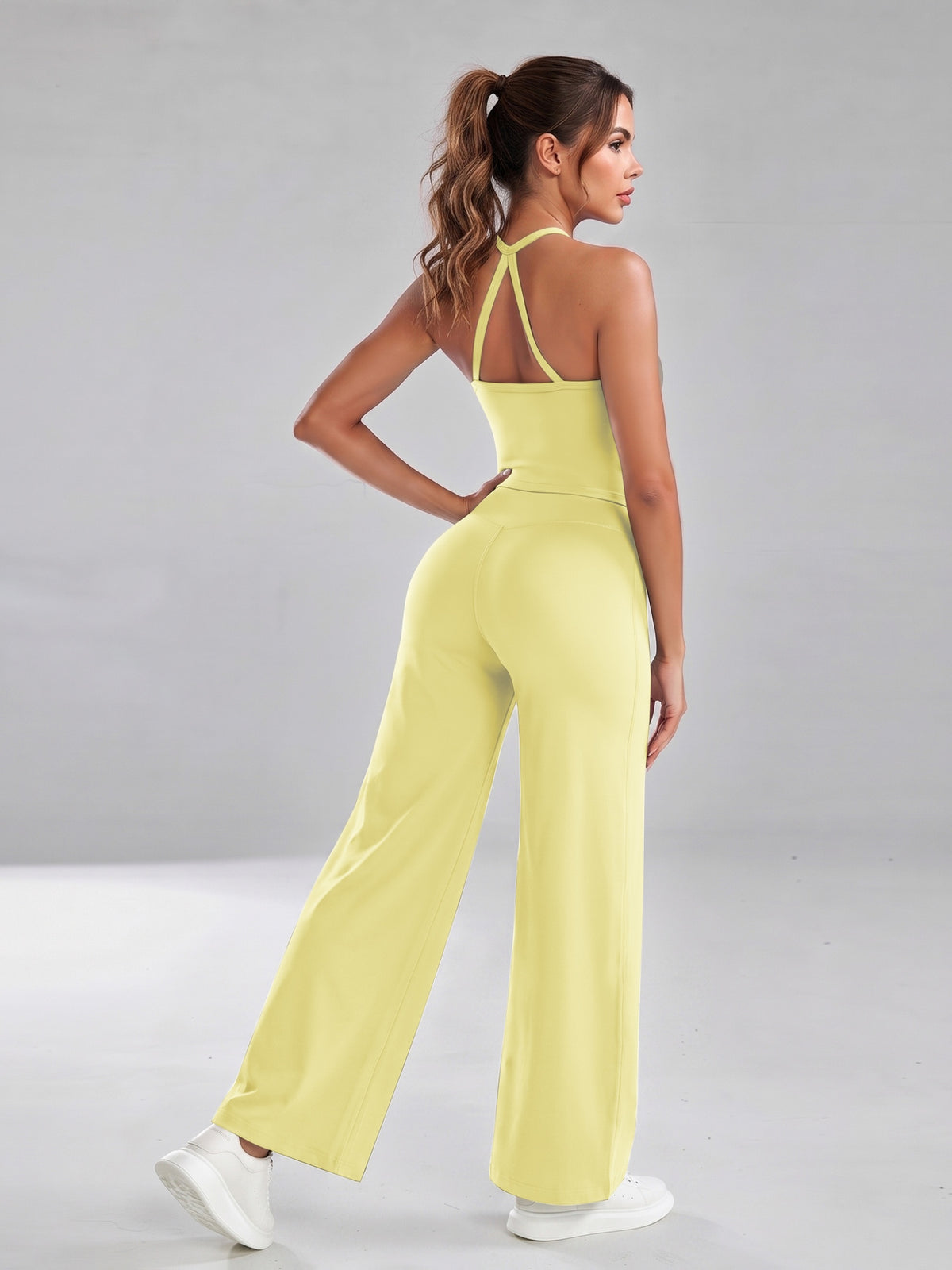 Cross Back Cami & Wide Leg Pants Set - Yellow