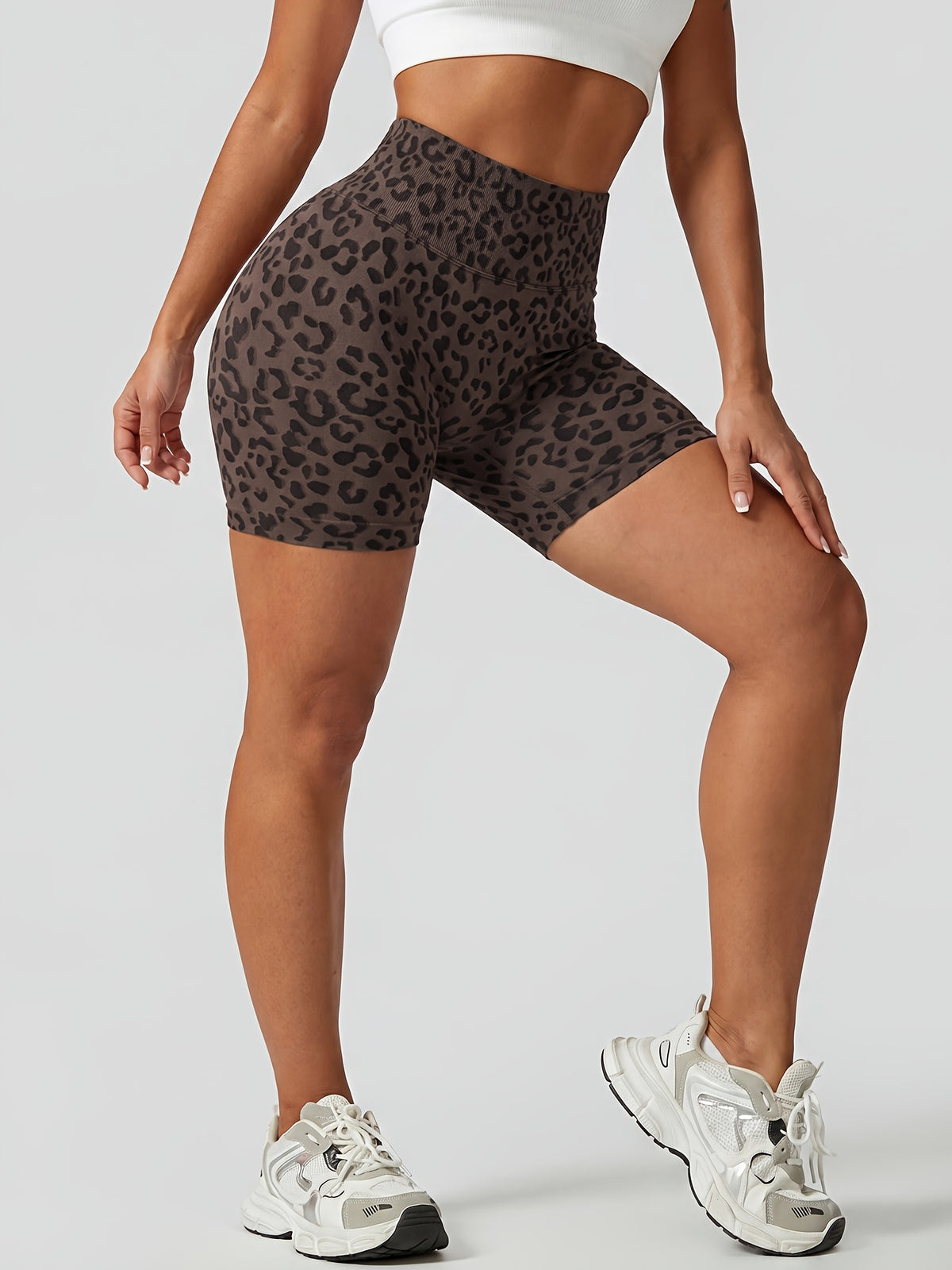 Leopard Seamless Ribbed Biker Shorts - Brown Black