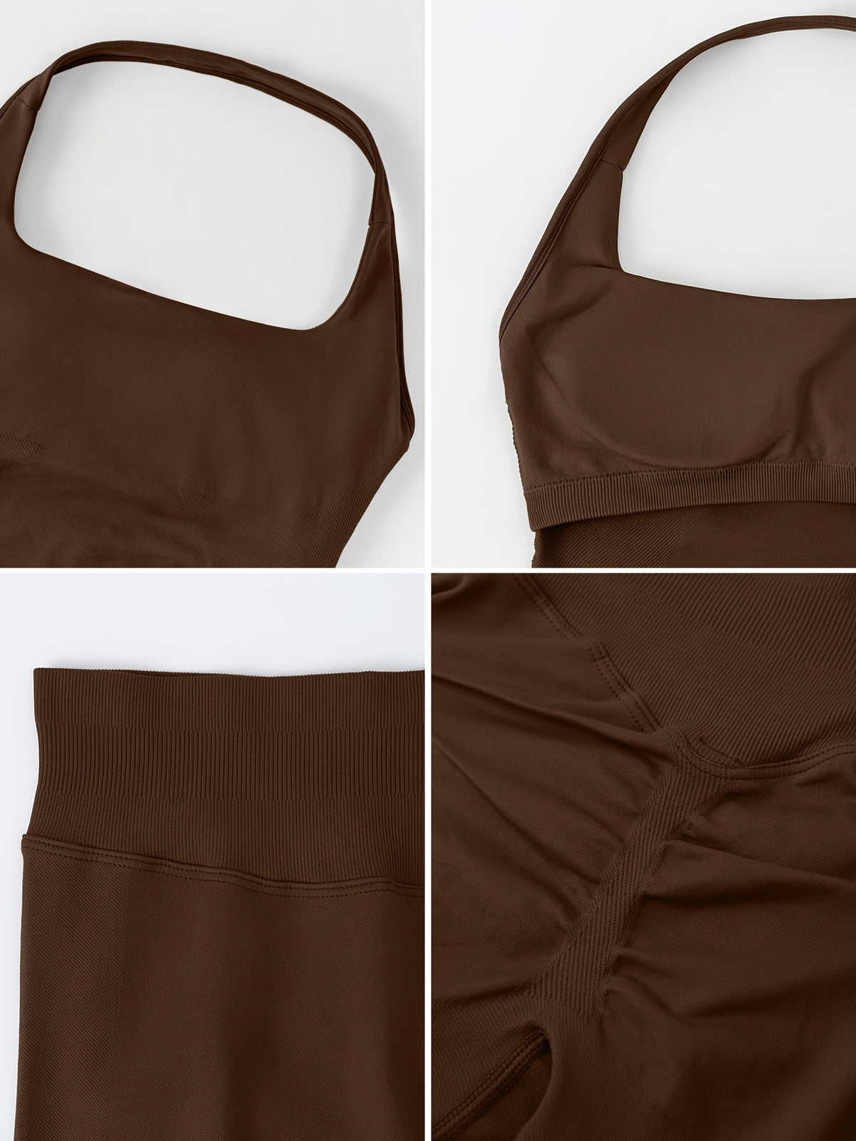 Square Neck Halter Tank & Leggings Set - Mocha Brown