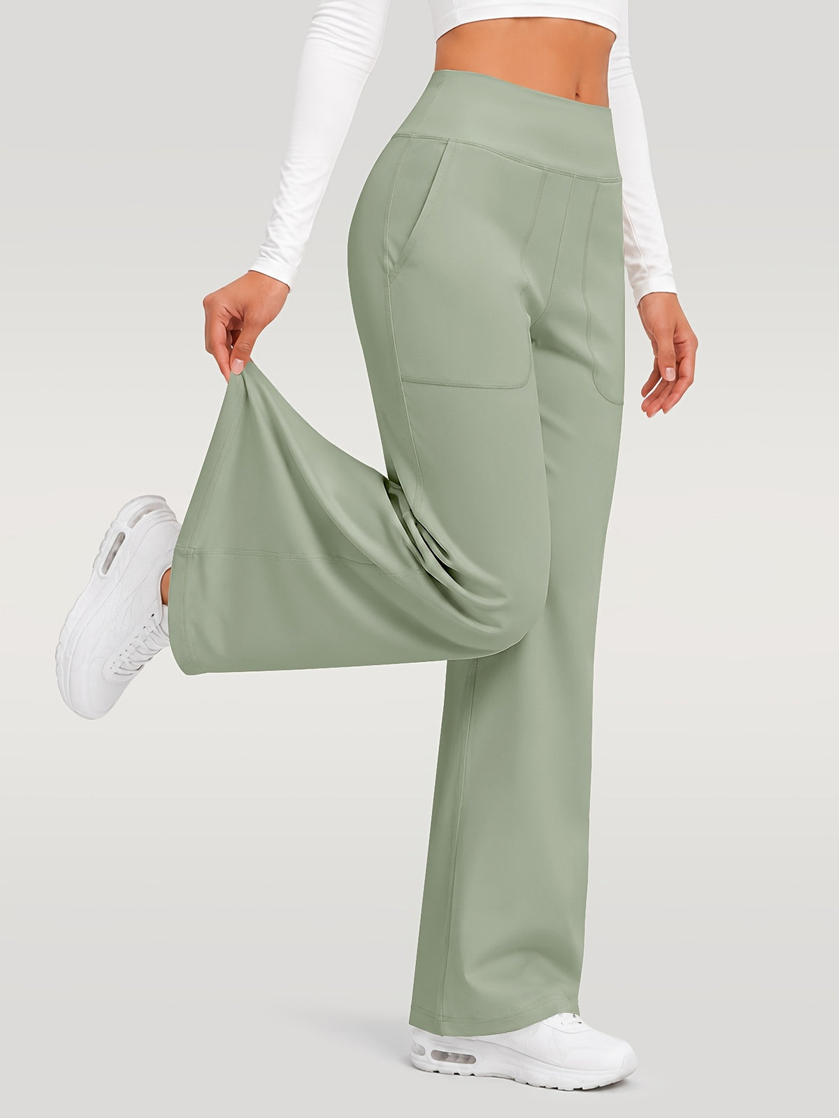 Draped Wide Leg Pocket Pants - Sage Green