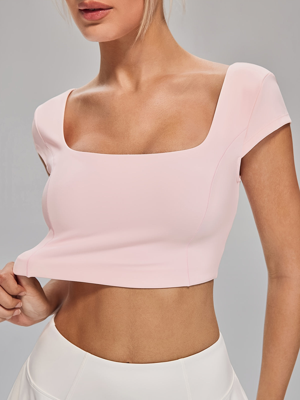 Square Neck Open Back Crop Top - Blush Grey
