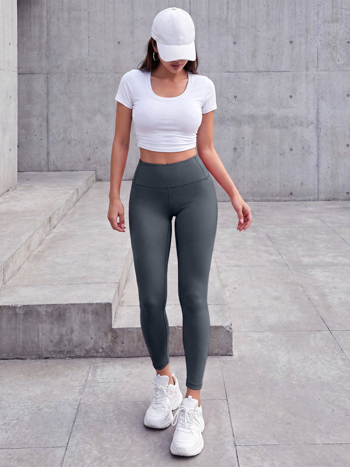 Fleece Lined Tummy Control Leggings - Dark Gray