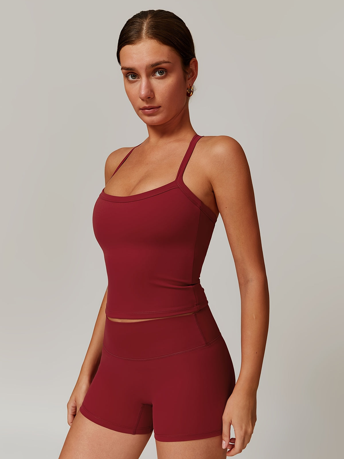 Cross Back Tank & Shorts Set - Burgundy