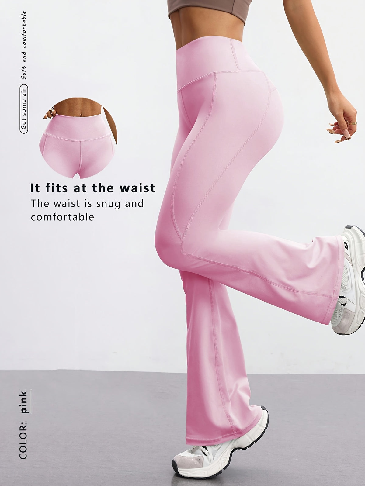 High Waist Flare Pants - Light Pink