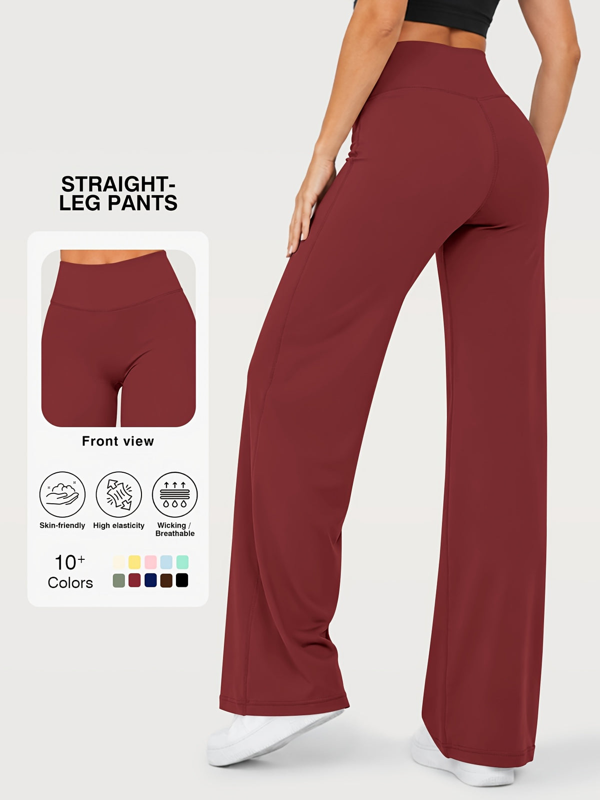 Stretch Straight Leg Yoga Pants - Burgundy