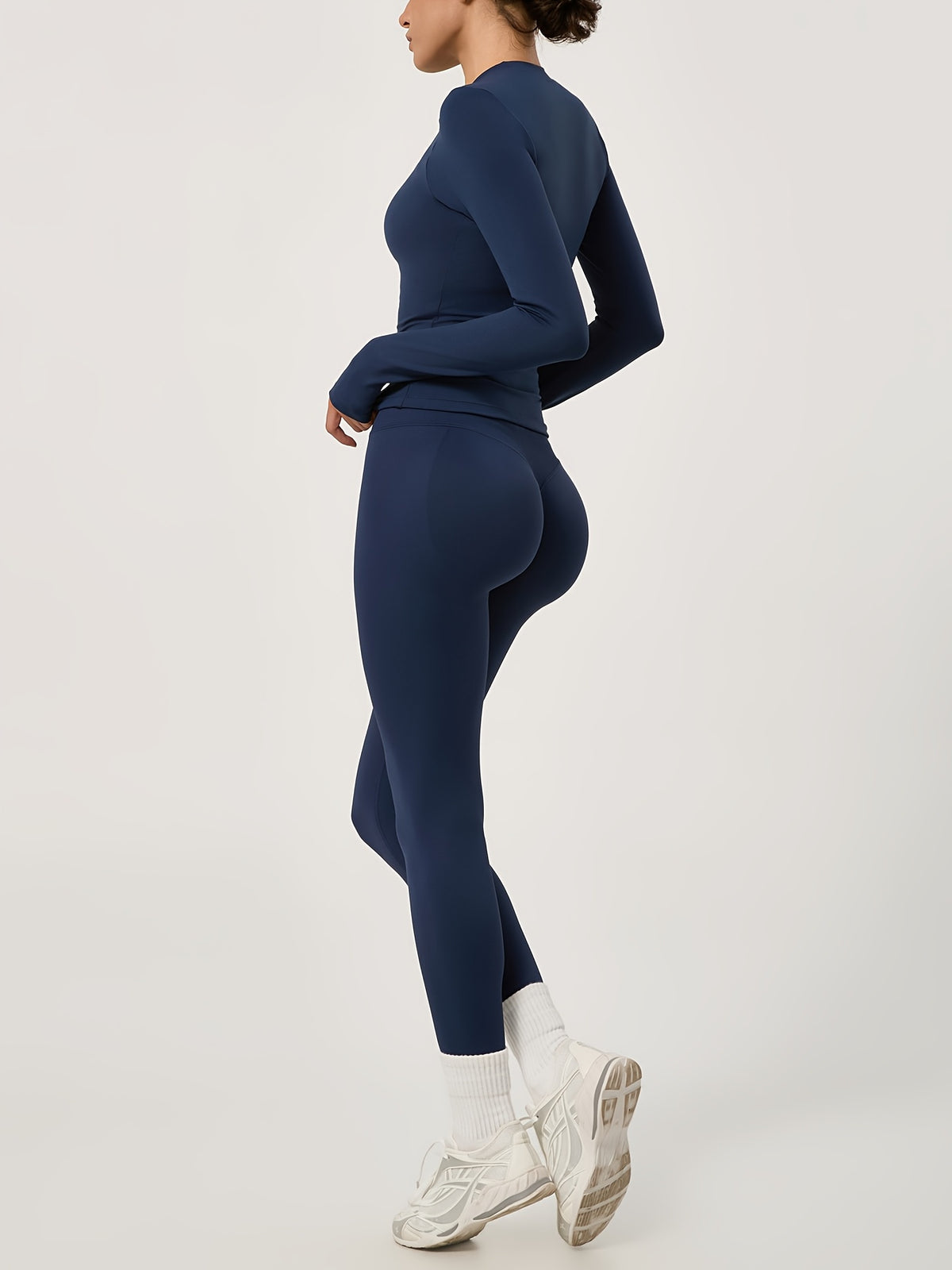 Long Sleeve Top & Seamless Leggings Set - Navy