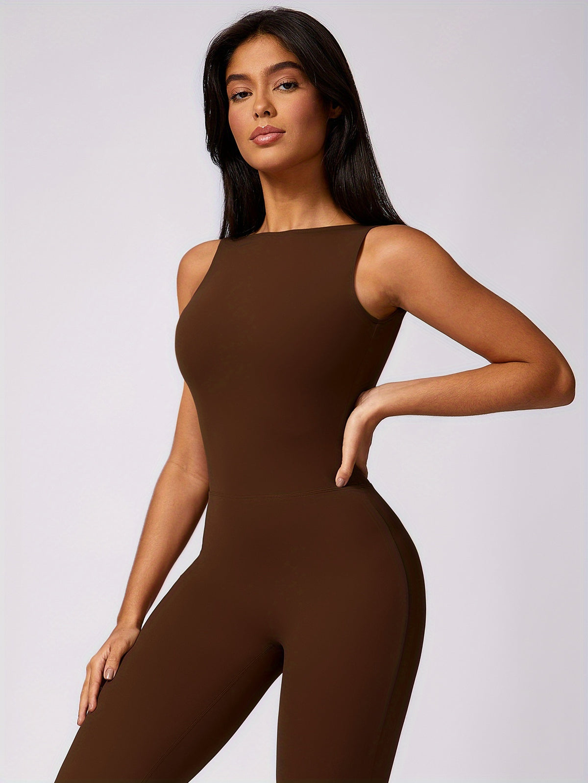 Sleeveless Yoga Bodysuit - Chocolate