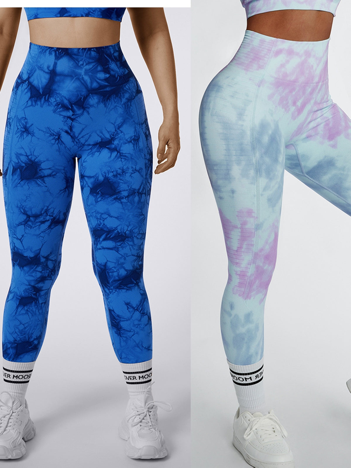 2 Pack Tie Dye Seamless Leggings - Blue & Lilac Tie Dye