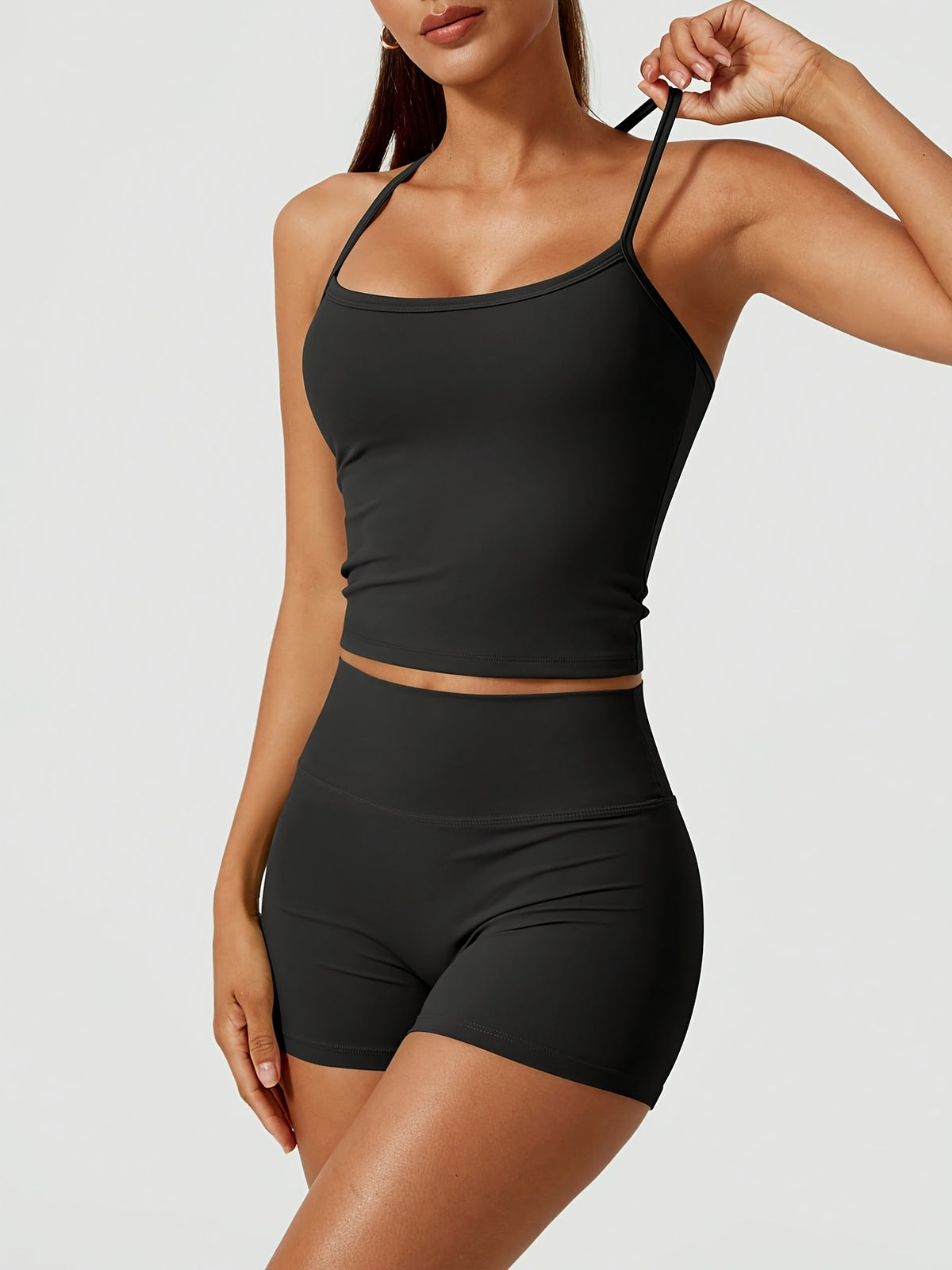 Strappy Back Tank & Shorts Set - Black