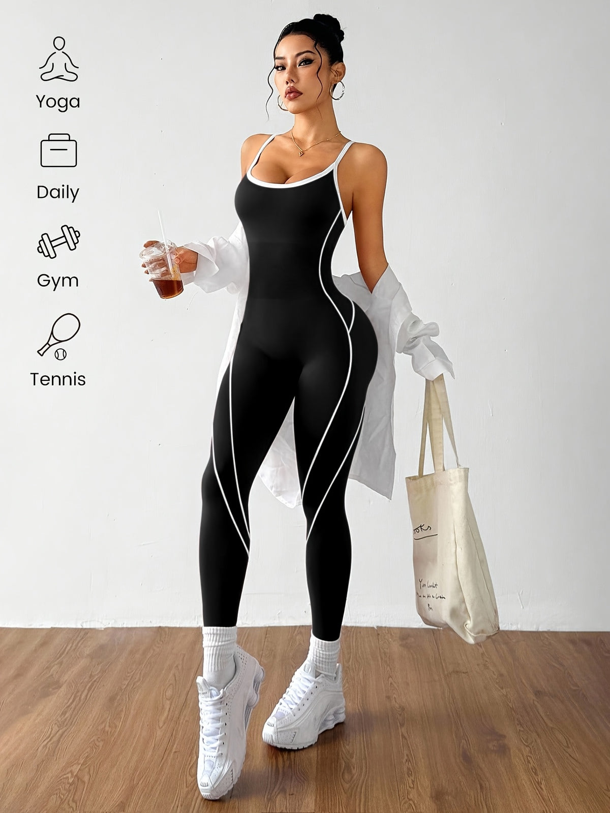 Criss Cross Back Contour Jumpsuit - Black