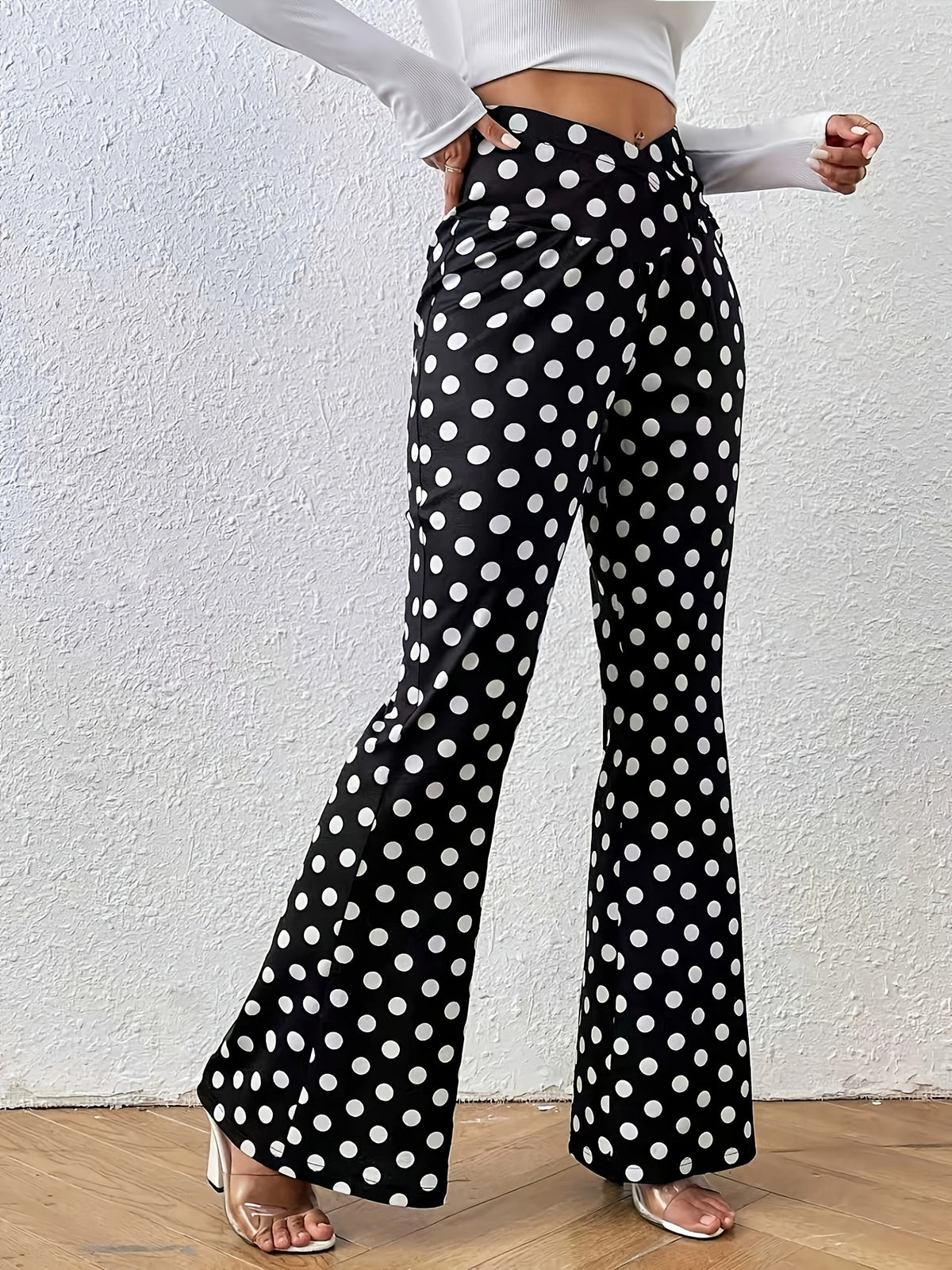 Polka Dot V Waist Flare Leggings - Black