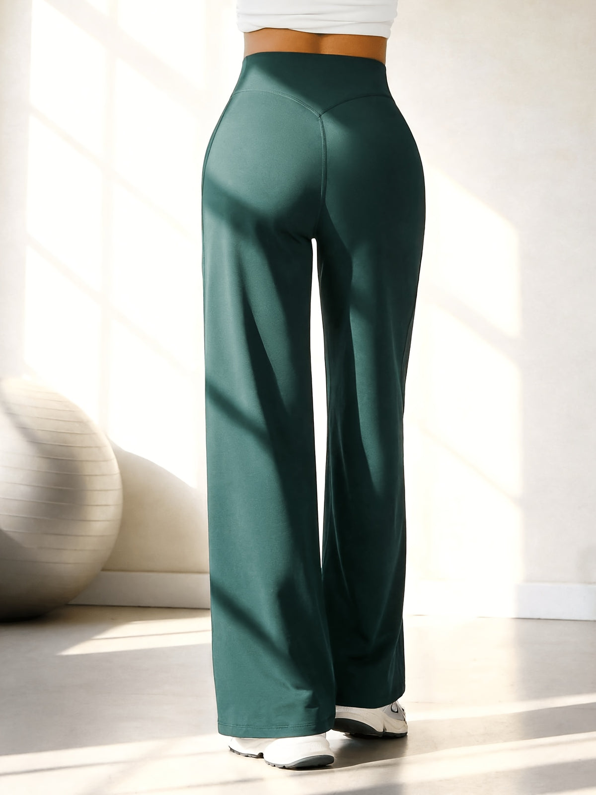 High Waist Wide Leg Yoga Pants - Dark Green