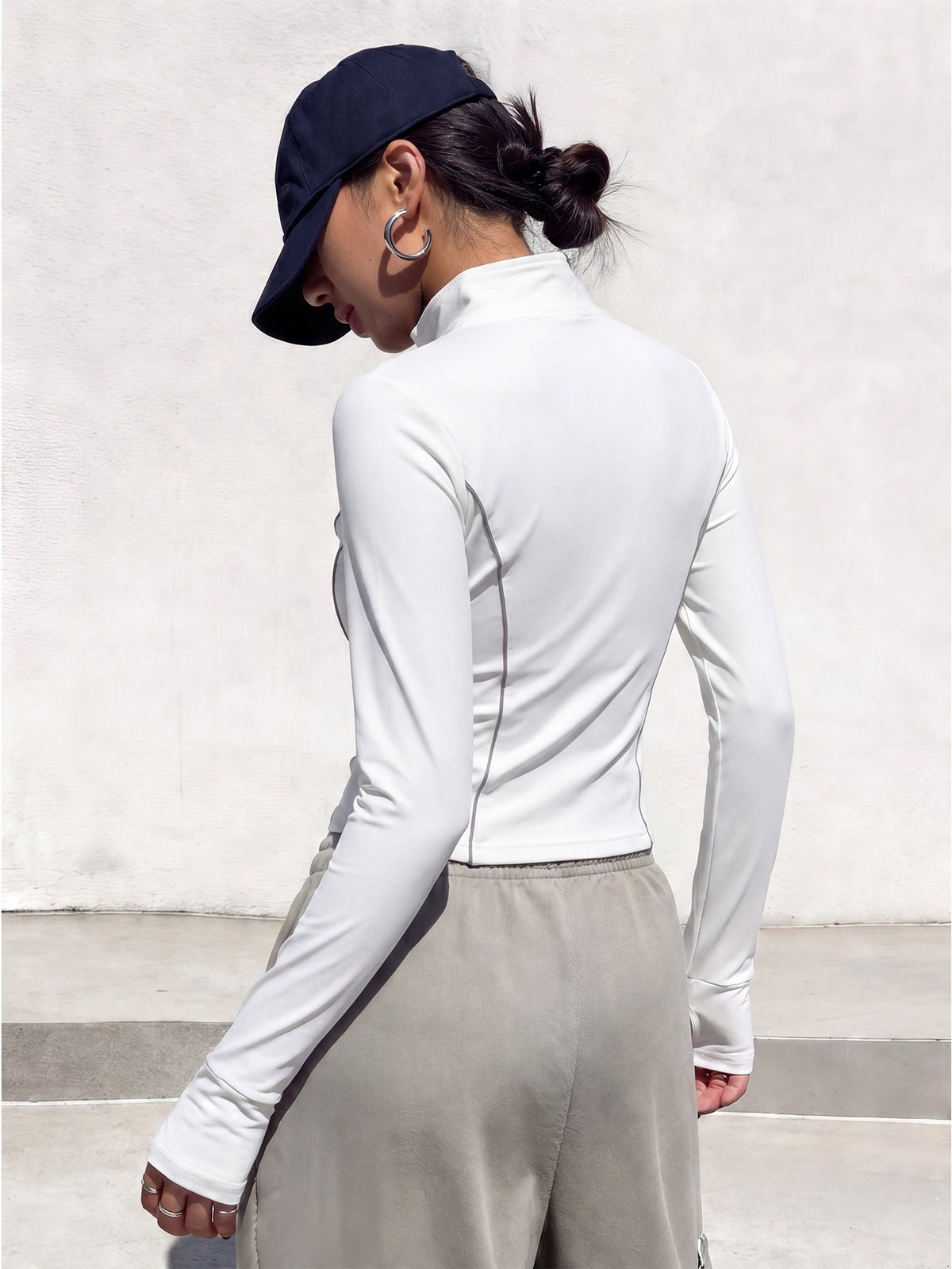 Reflective Stripe Stand Collar Jacket - White