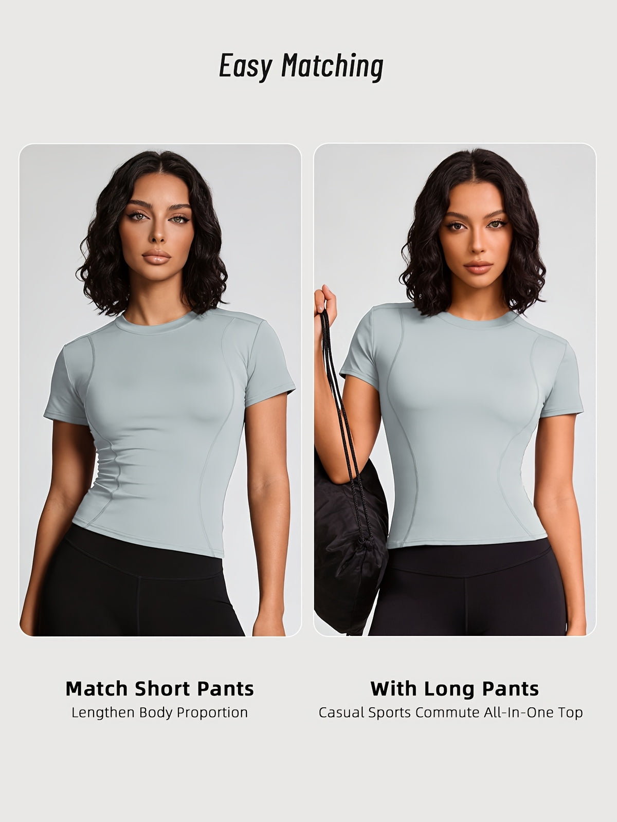 Quick-Dry Round Neck Yoga Tee - Light Blue