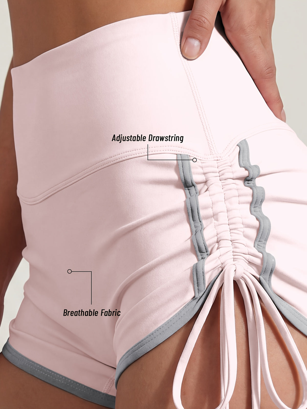 Contrast Tie Side High Waist Shorts - Pale Pinkish Gray