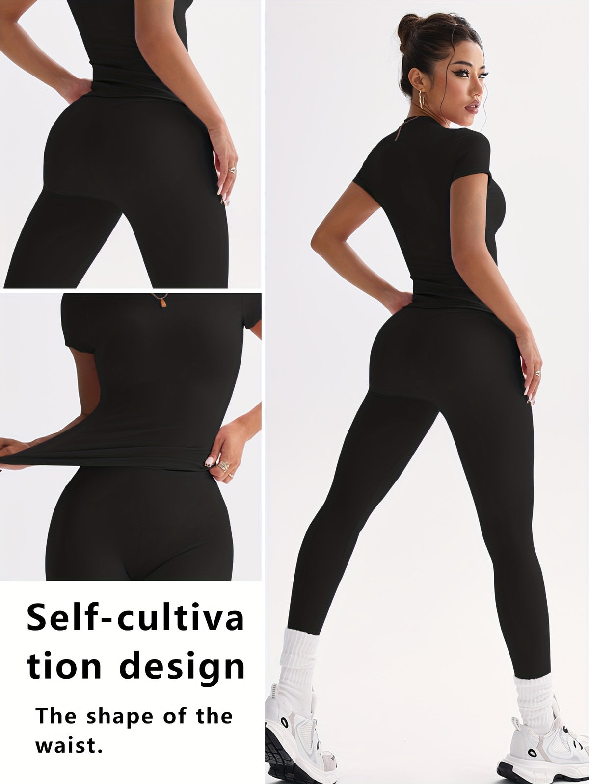 Cropped Tee & Leggings Set - Black