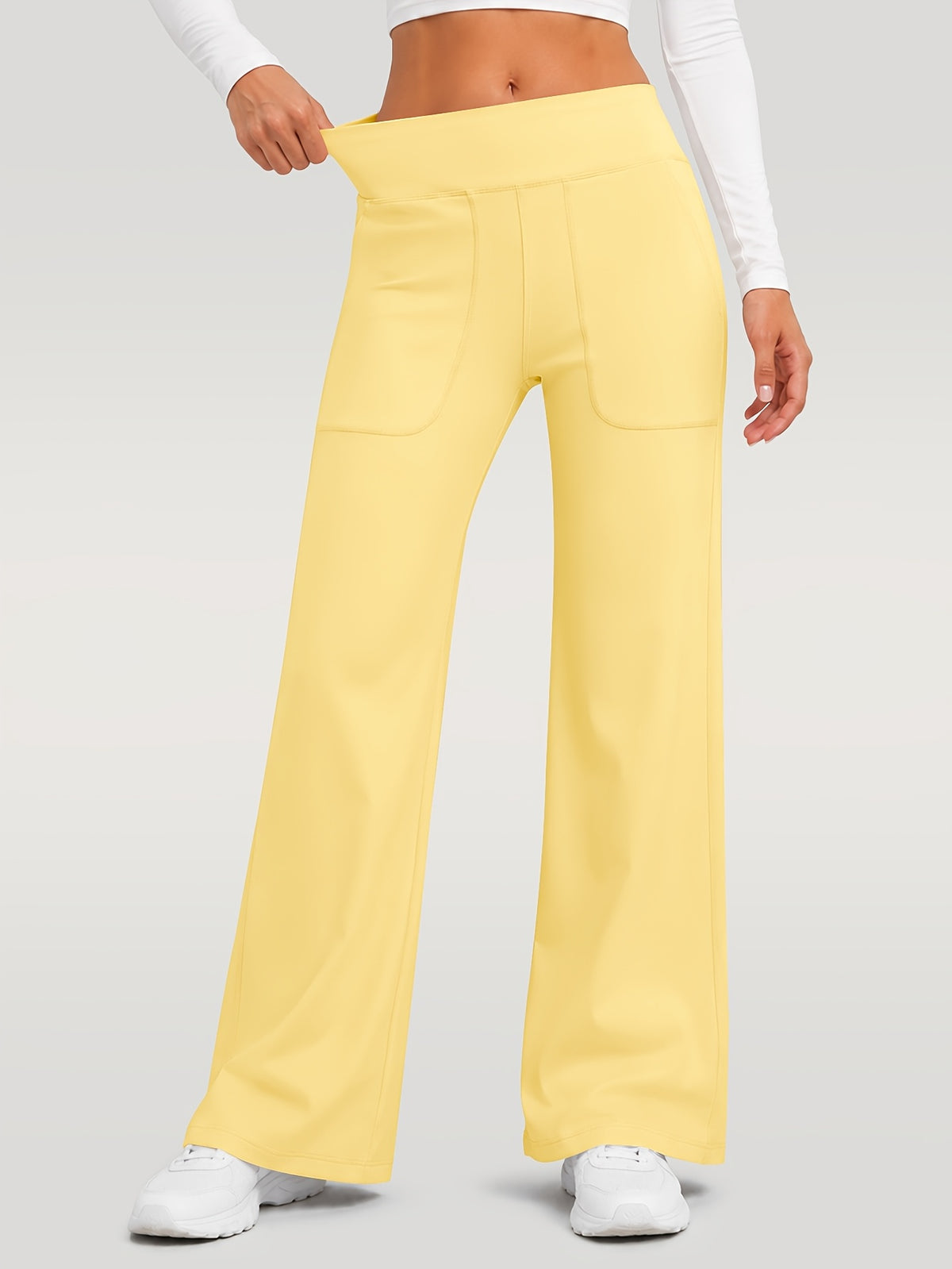 Draped Wide Leg Pocket Pants - Yellow