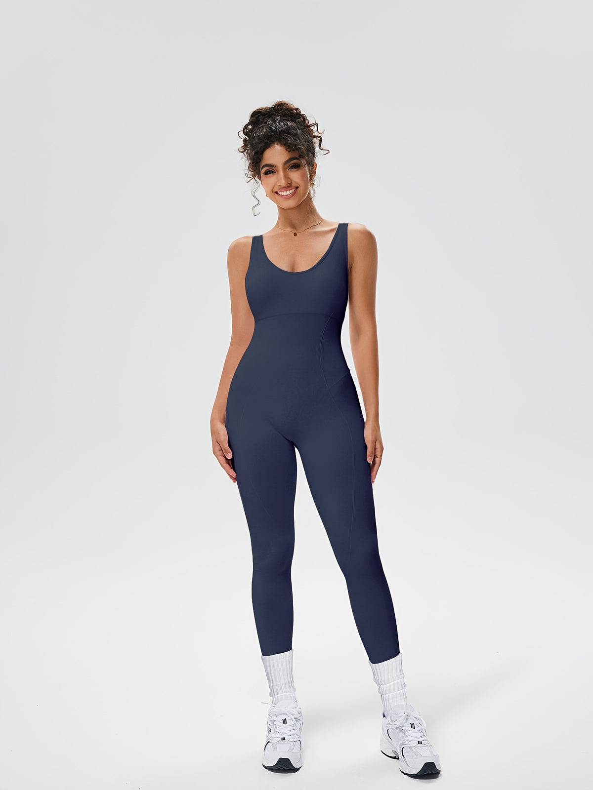 Cross Back Ribbed Jumpsuit - Navy