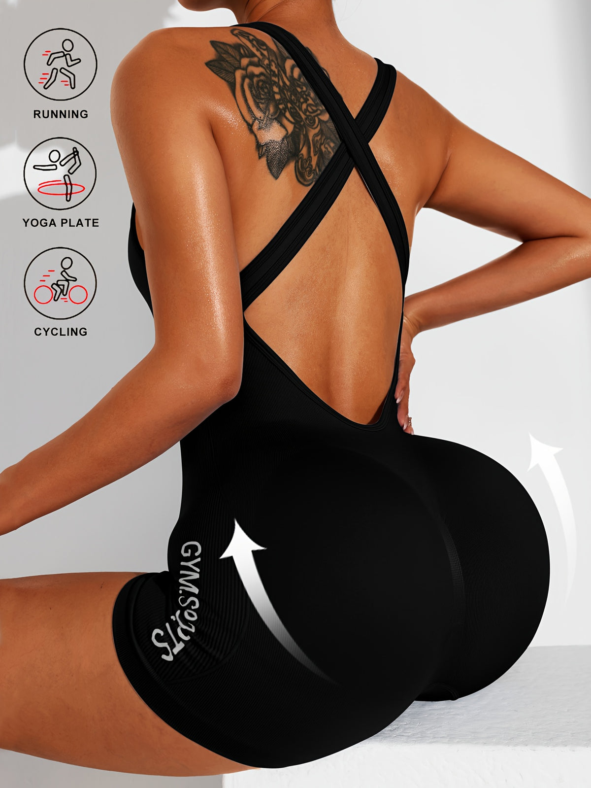 Cross Back Scrunch Romper - Black