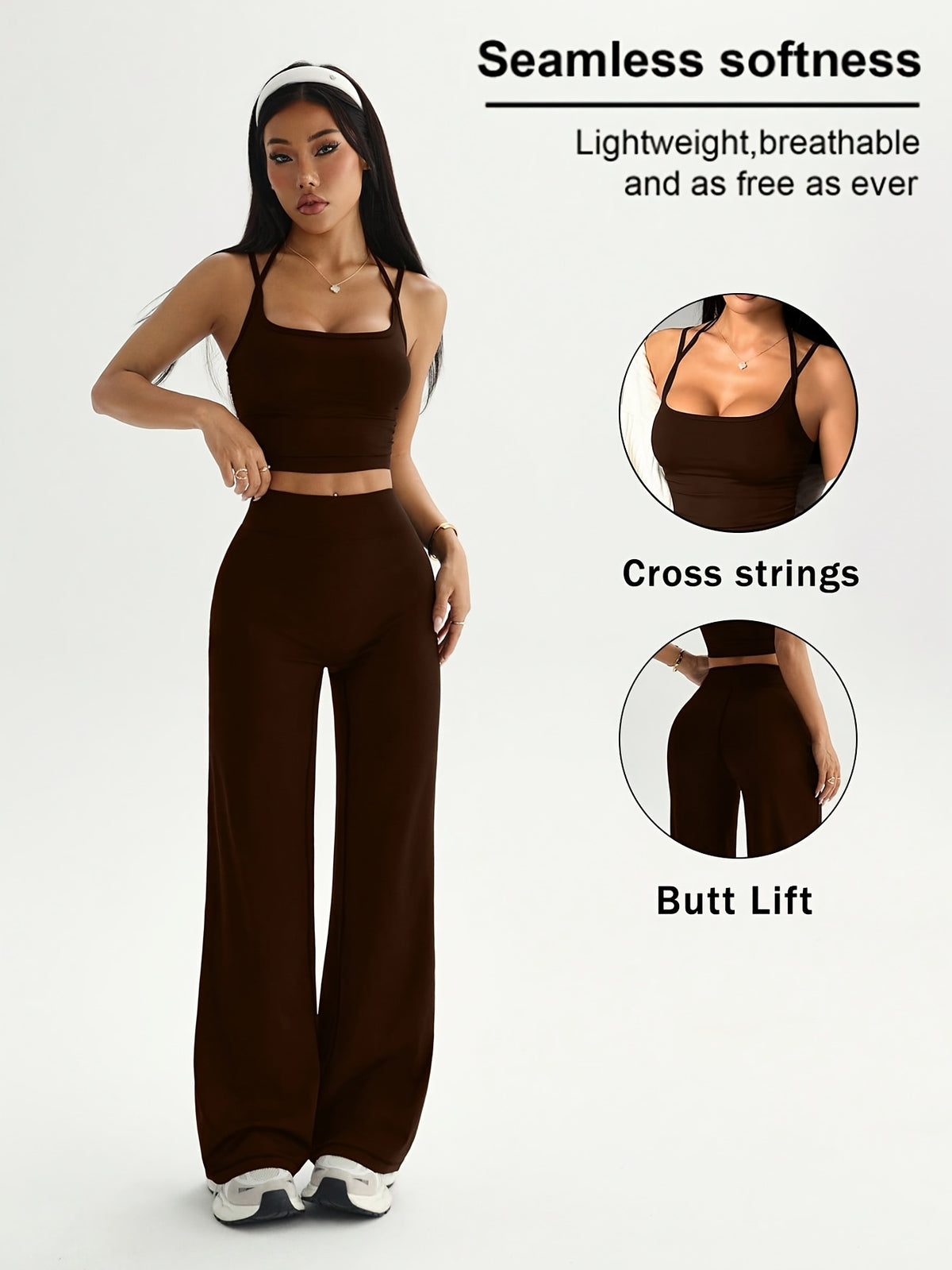 Camisole & Wide Leg Pants Set - Dark Brown