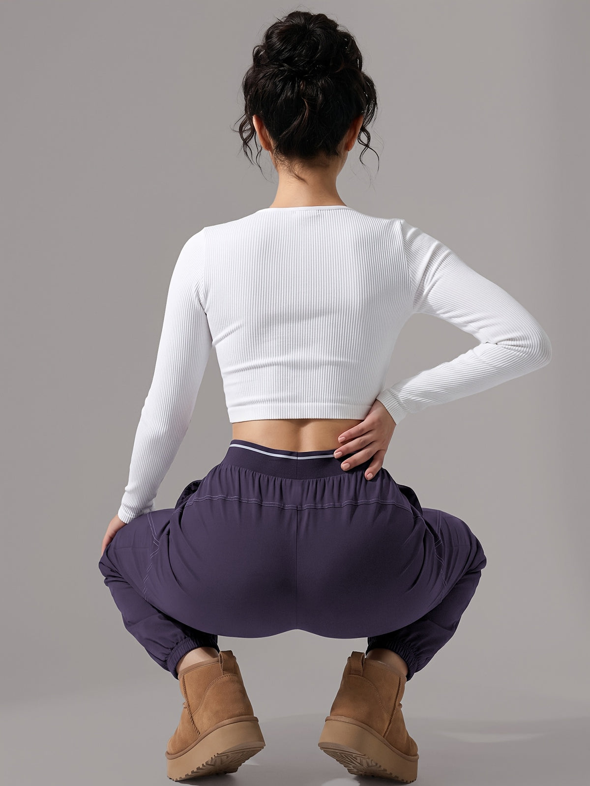 Thick Cuffed High Waist Pocket Joggers - Purple