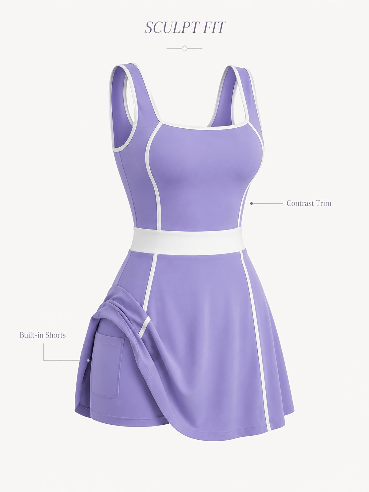 Square Neck Tennis Dress - Light Purple