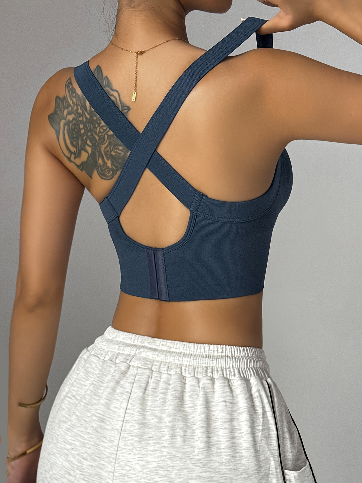 Solid Criss-Cross Back Yoga Bra - Purplish Blue