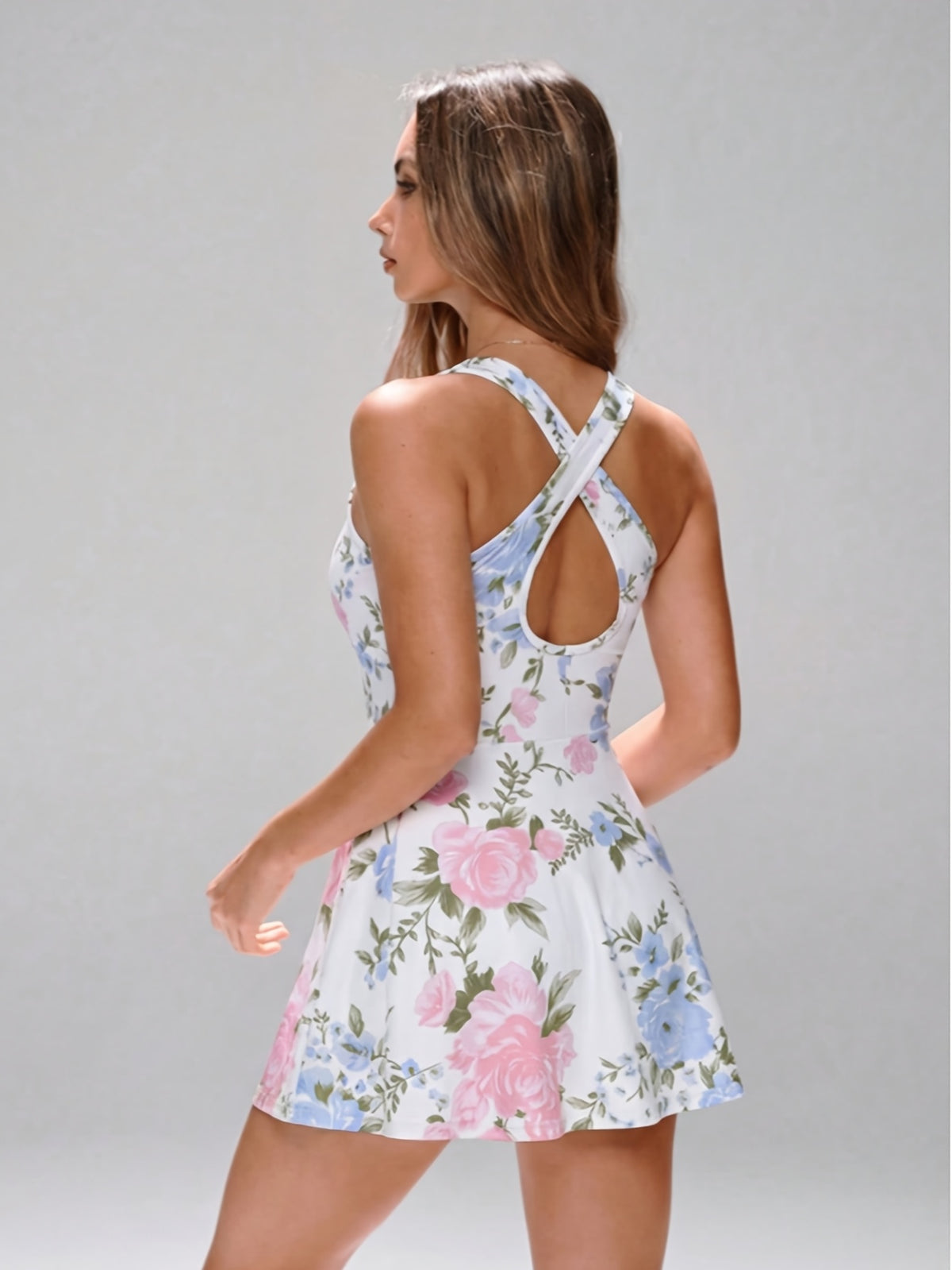 Floral Cross Back Tennis Dress - White Floral