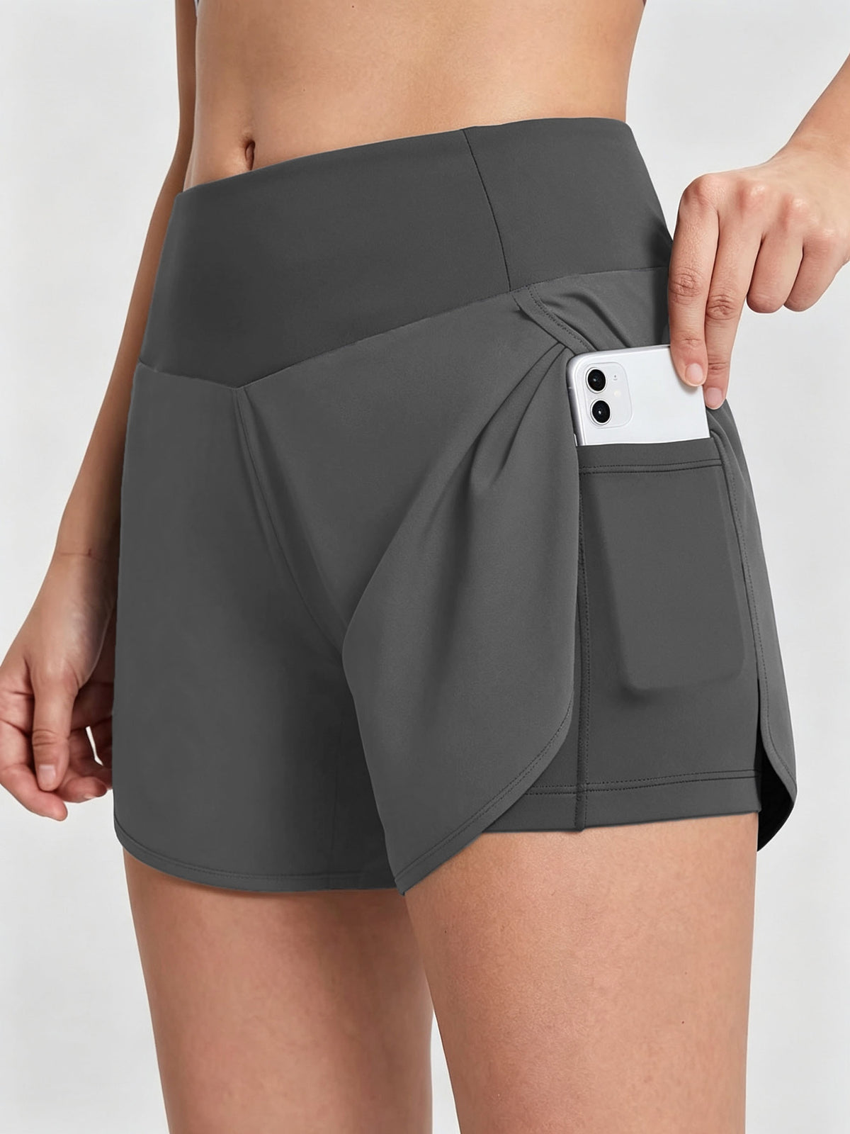 Pocket Anti-Sheer High Waist Running Shorts - Dark Gray