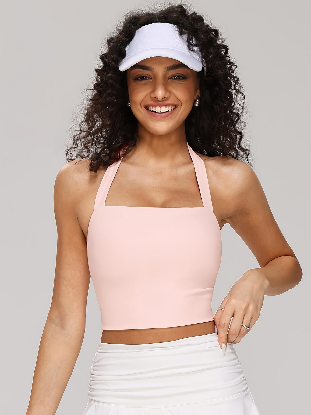 Halter Neck Cropped Vest - Pink Red