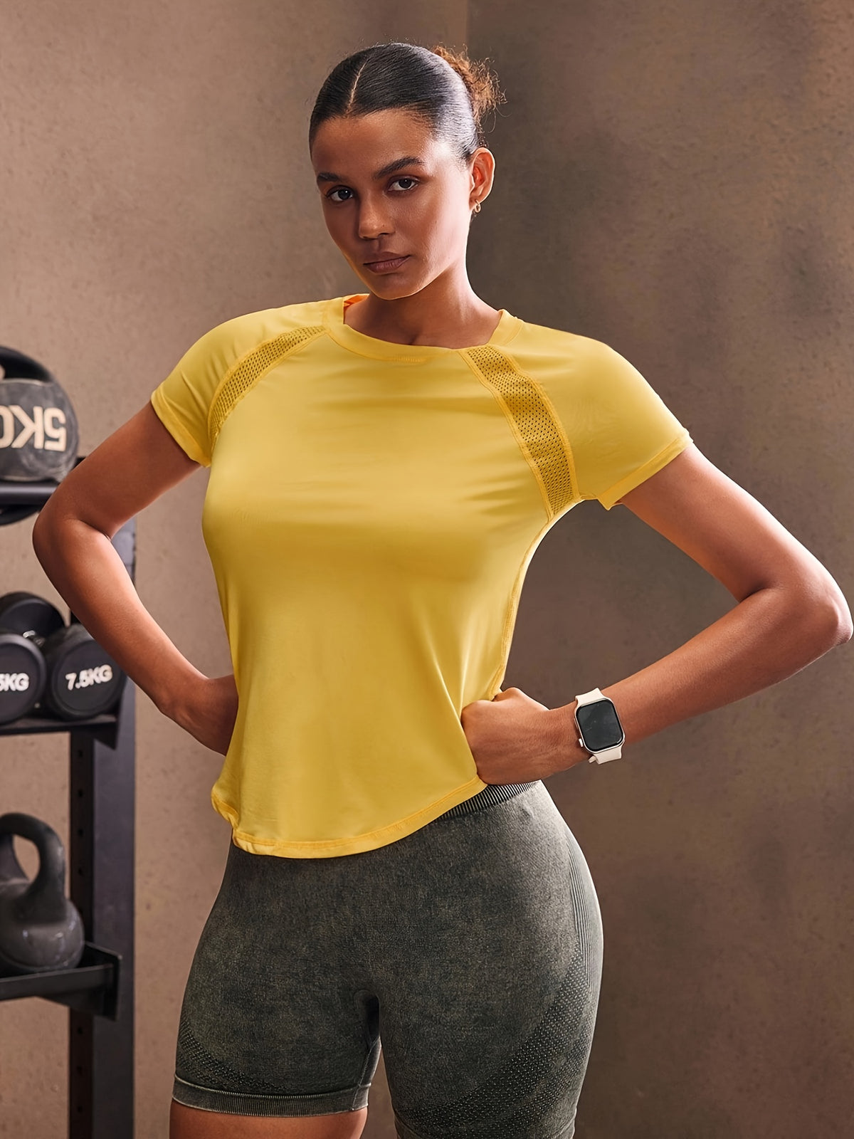Mesh Spliced Quick-Dry Sports Tee - Lemon Yellow
