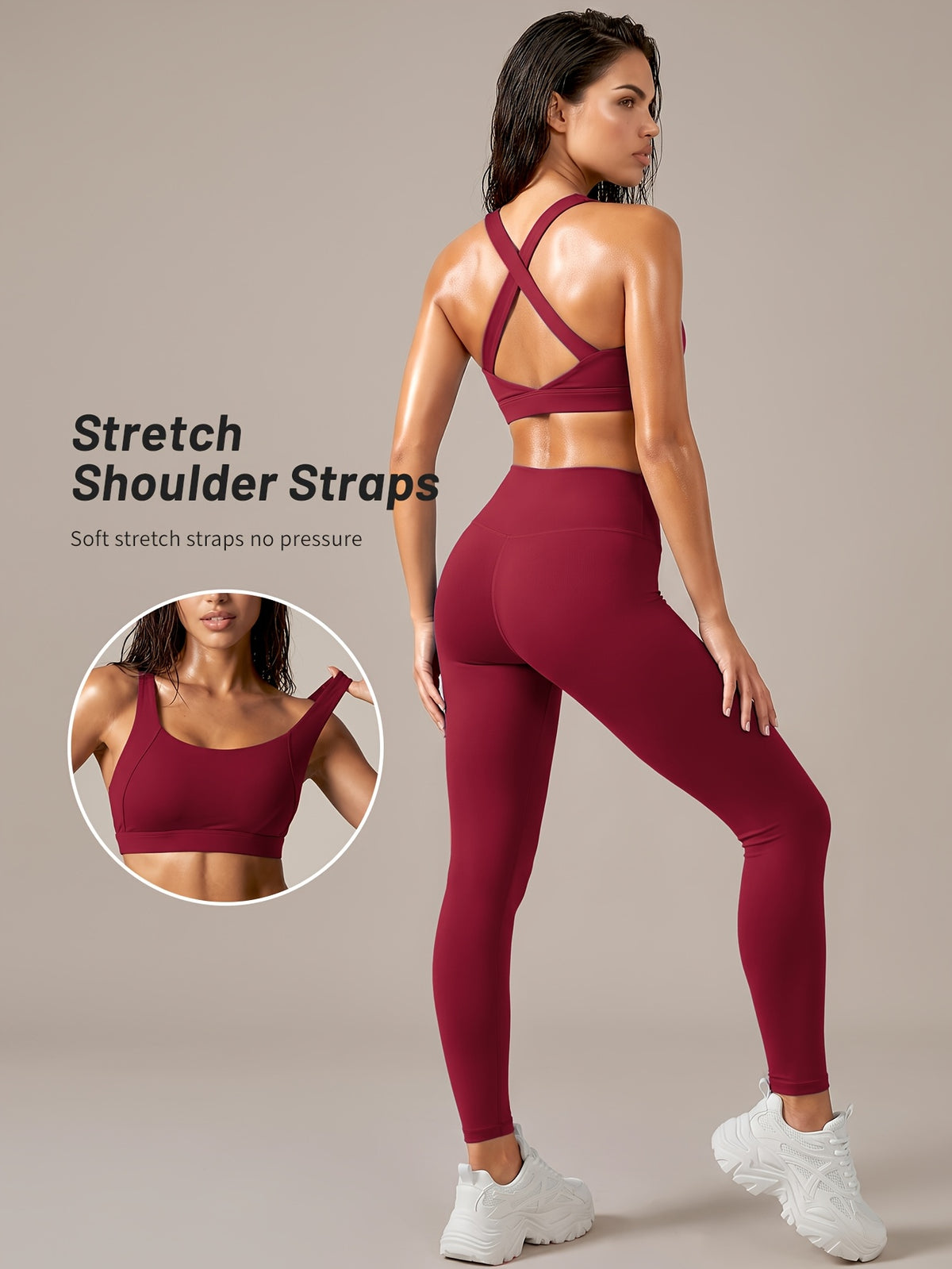 Criss Cross Bra & Pocket Leggings Set - Crimson